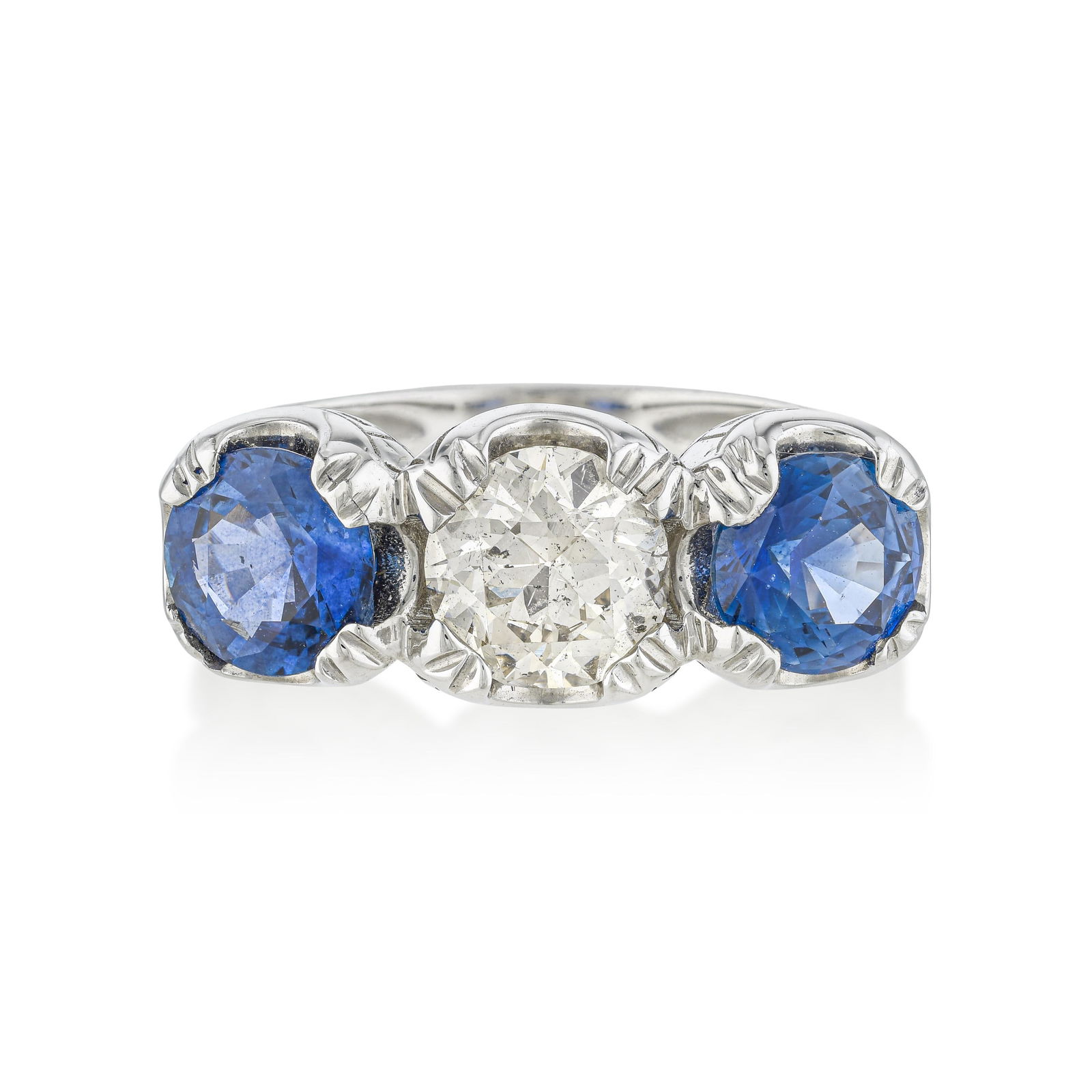 Ceylon Sapphire and Diamond Three Stone Ring, GIA Certified (1 of 4)