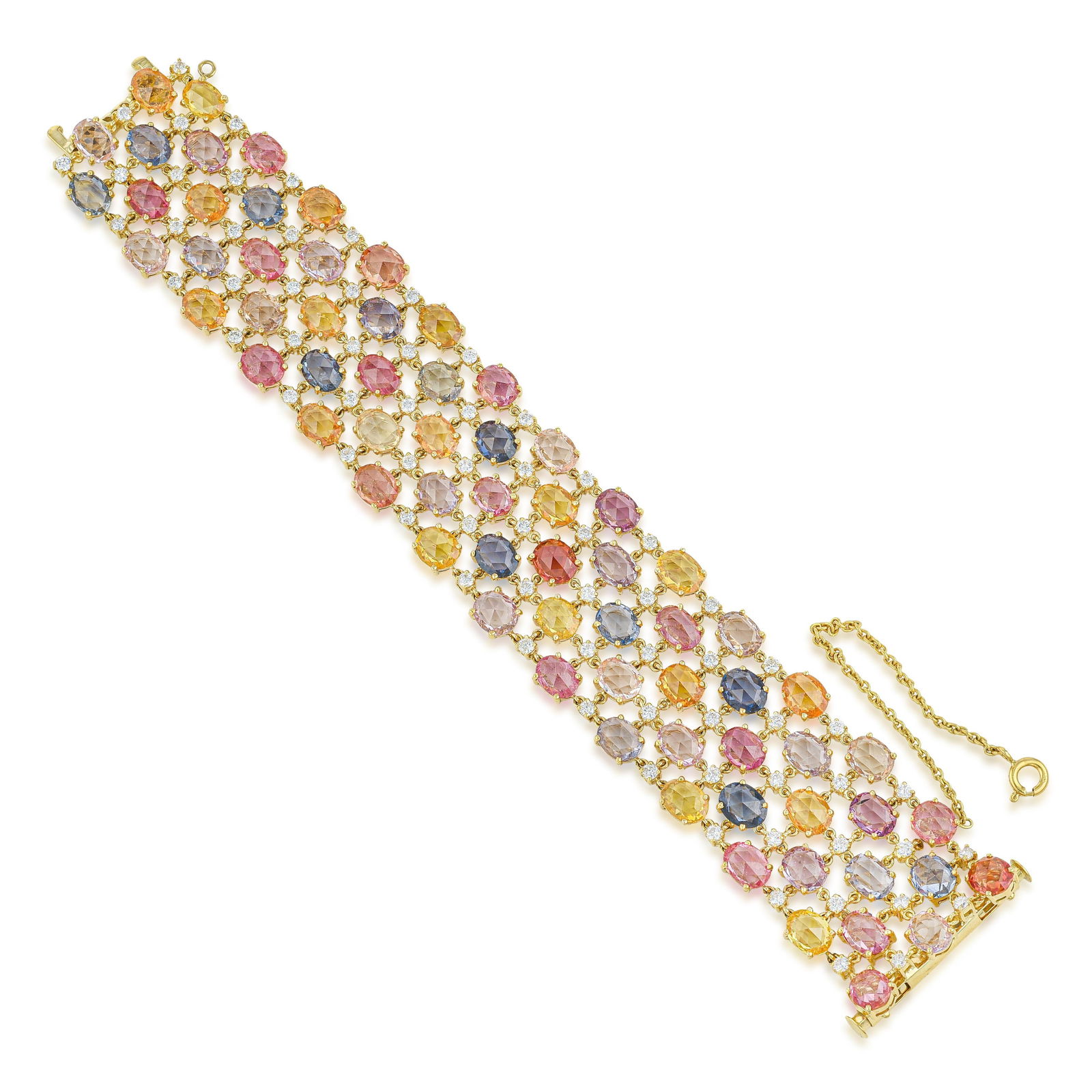 Multicolor Sapphire and Diamond Wide Bracelet - 2