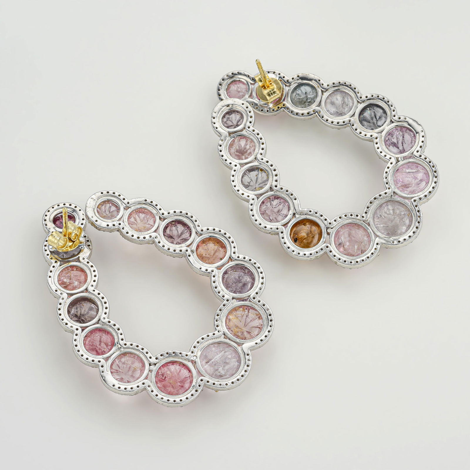 Hand Carved Burmese Spinel and Diamond Hoop Earrings - 2