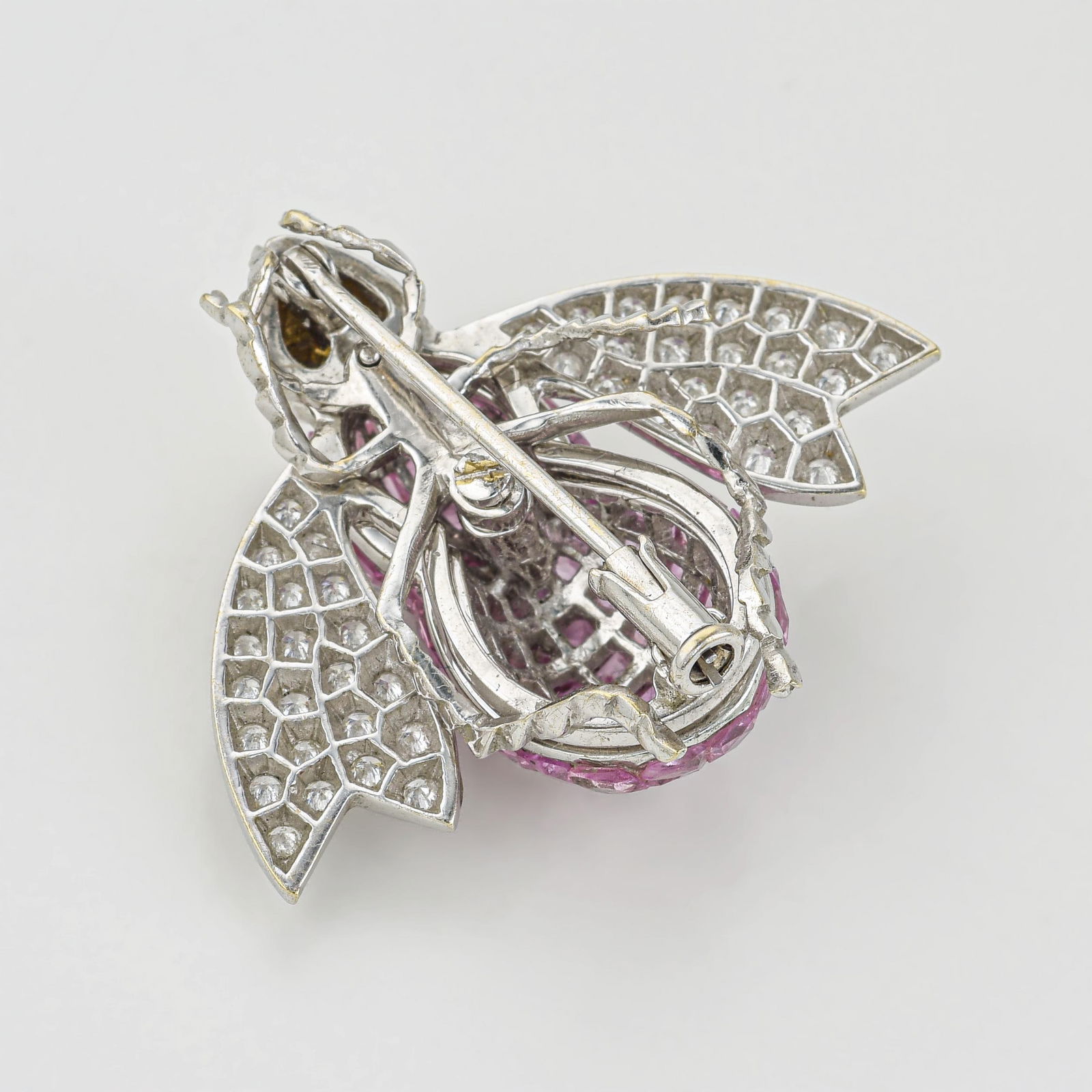 Invisibly Set Pink Sapphire and Diamond Bee Pin - 2