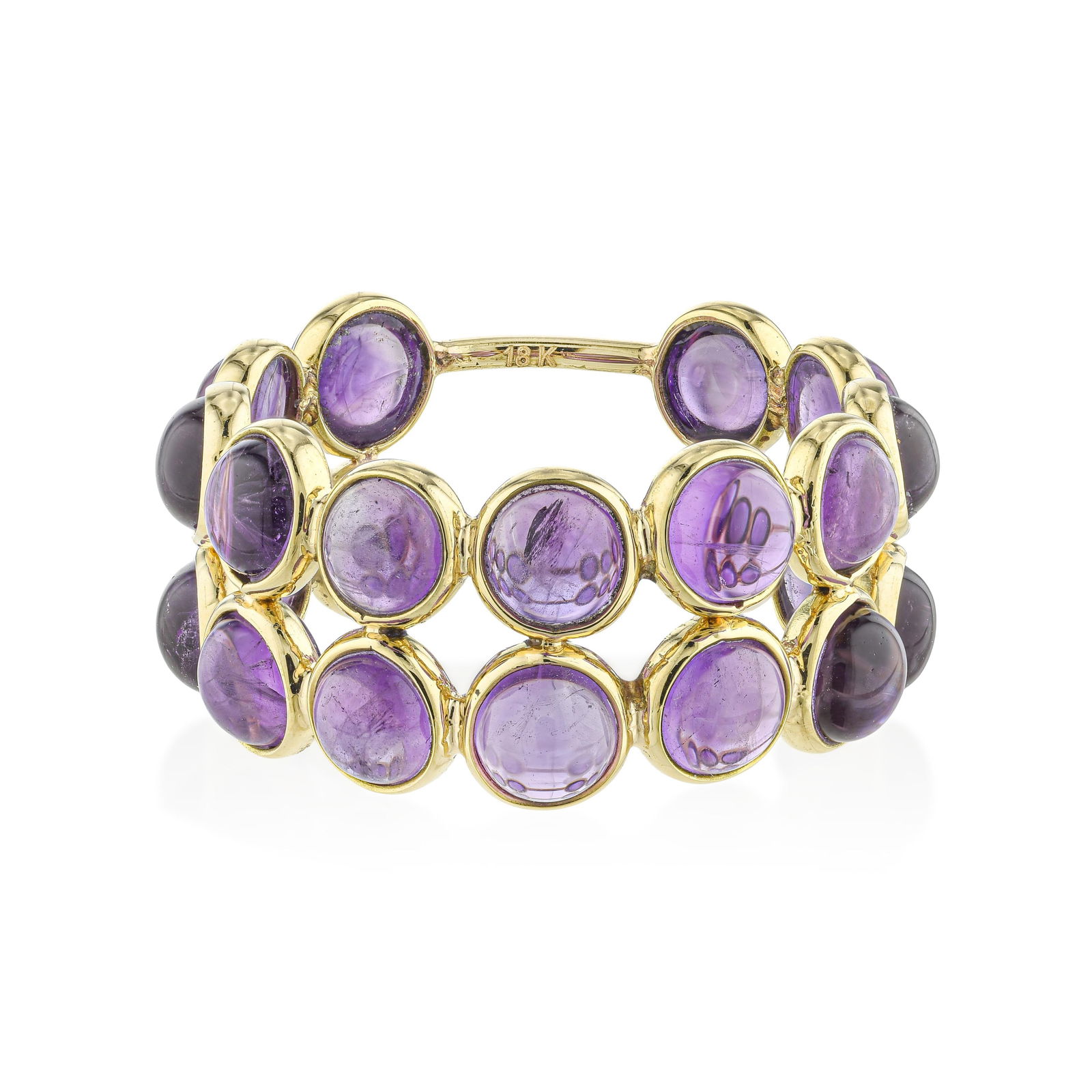 Amethyst Cabochon Double Stack Ring: ESTIMATED RETAIL PRICE: $1,800* *This is the estimated value a piece of similar quality, craftsmanship, and characteristics could command at retail. The amethyst double stack ring in 18K yellow