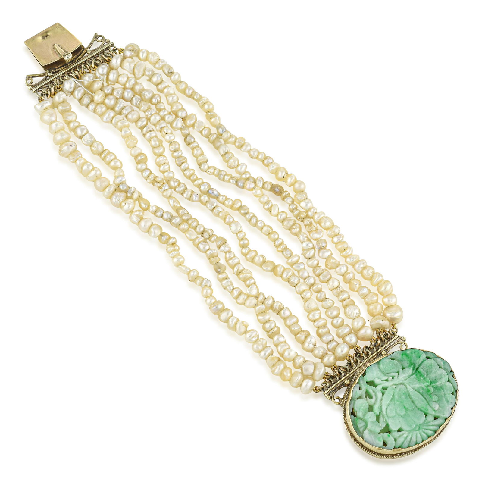 Vintage Carved Jade and Pearl Bracelet (1 of 1)