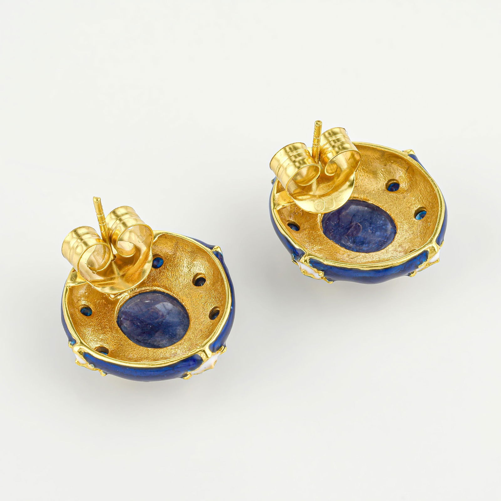 Blue Stones Gold Plated Silver Earrings - 2