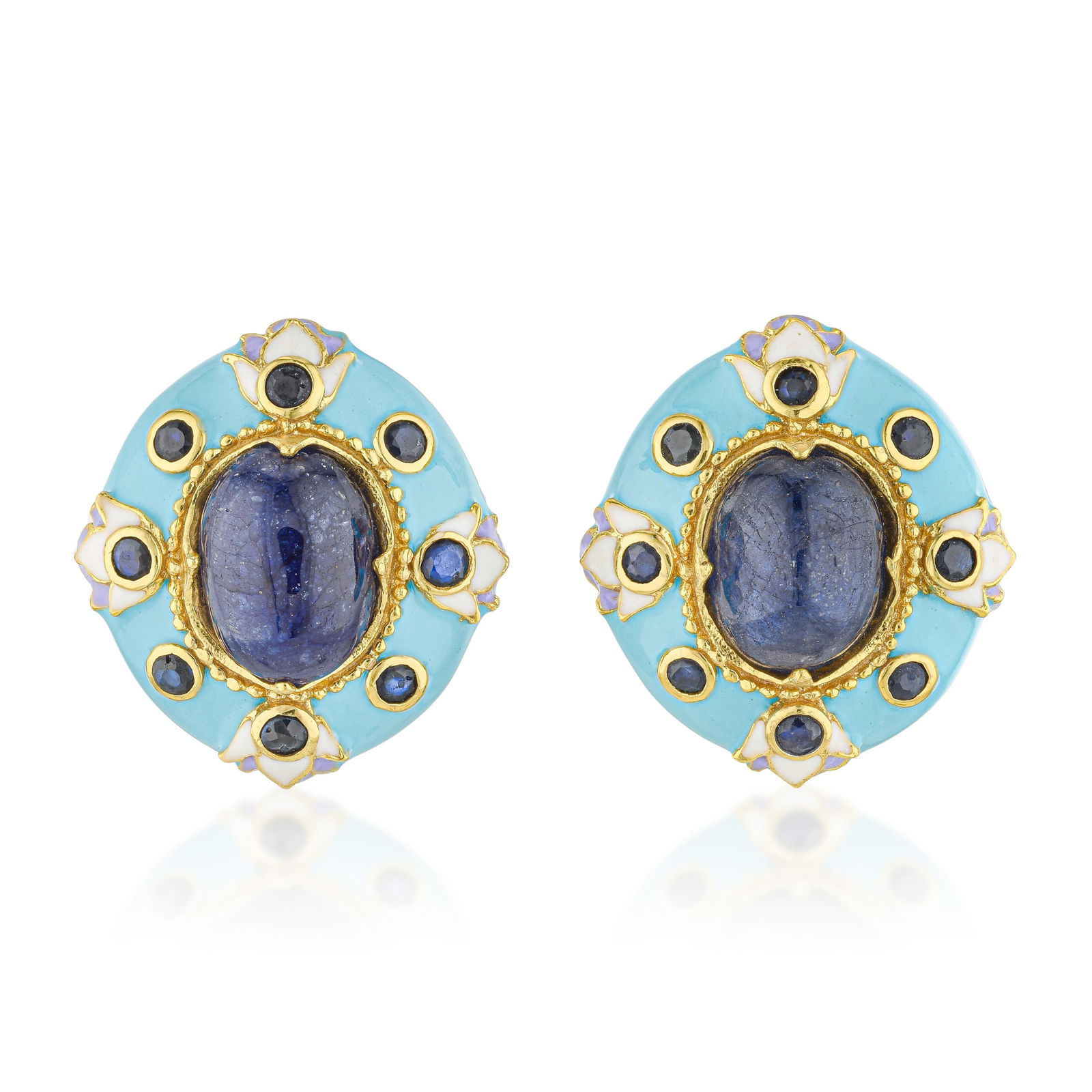 Blue Stones and Turquoise Color Enamel Gold Plated Silver Earrings (1 of 2)