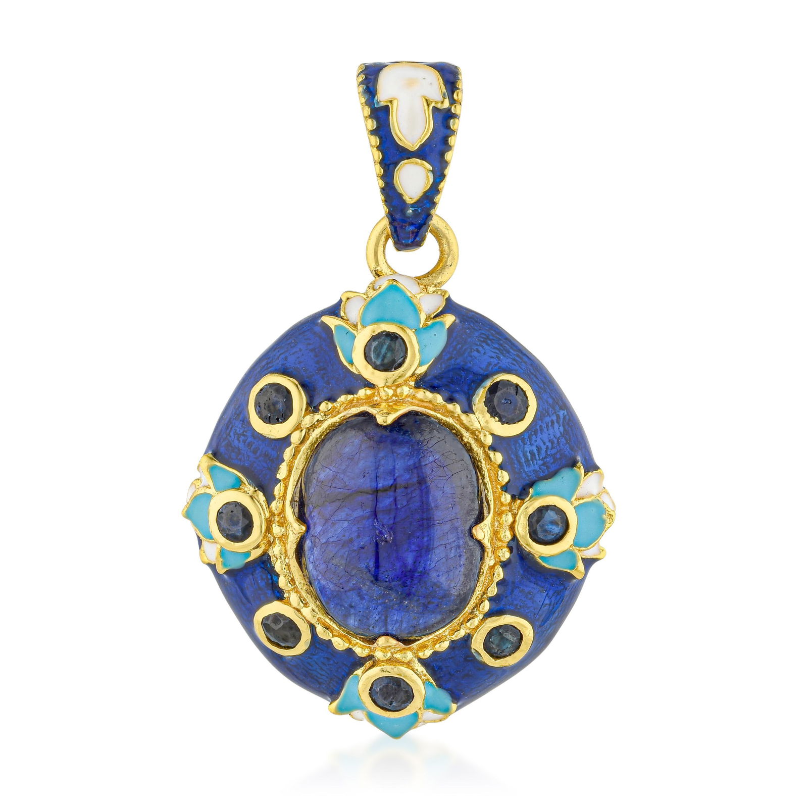 Blue Stone and Enamel Gold Plated Silver Pendant (1 of 2)