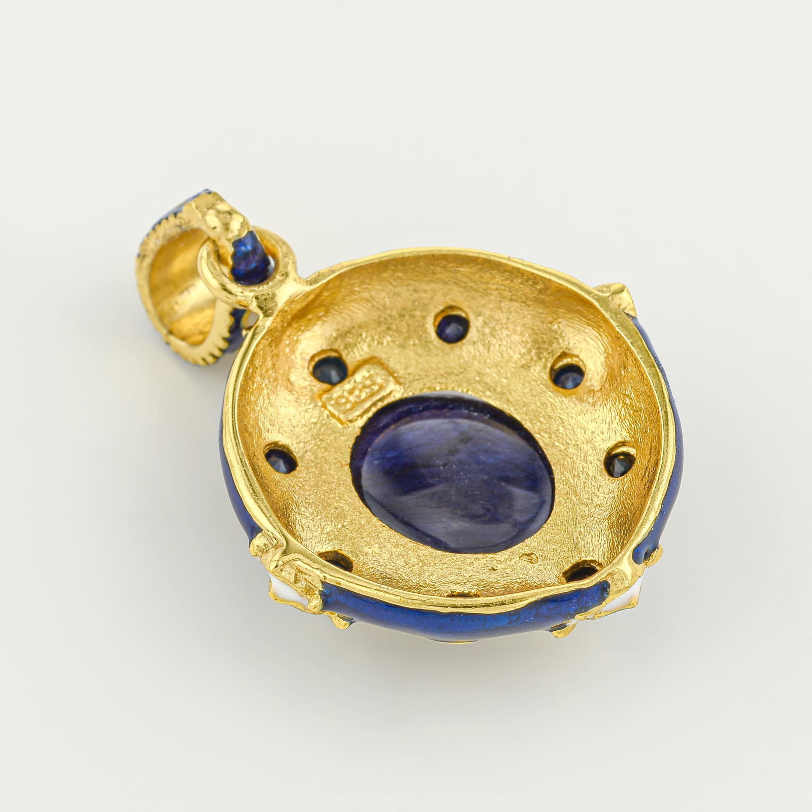 Blue Stone and Enamel Gold Plated Silver Pendant - 2