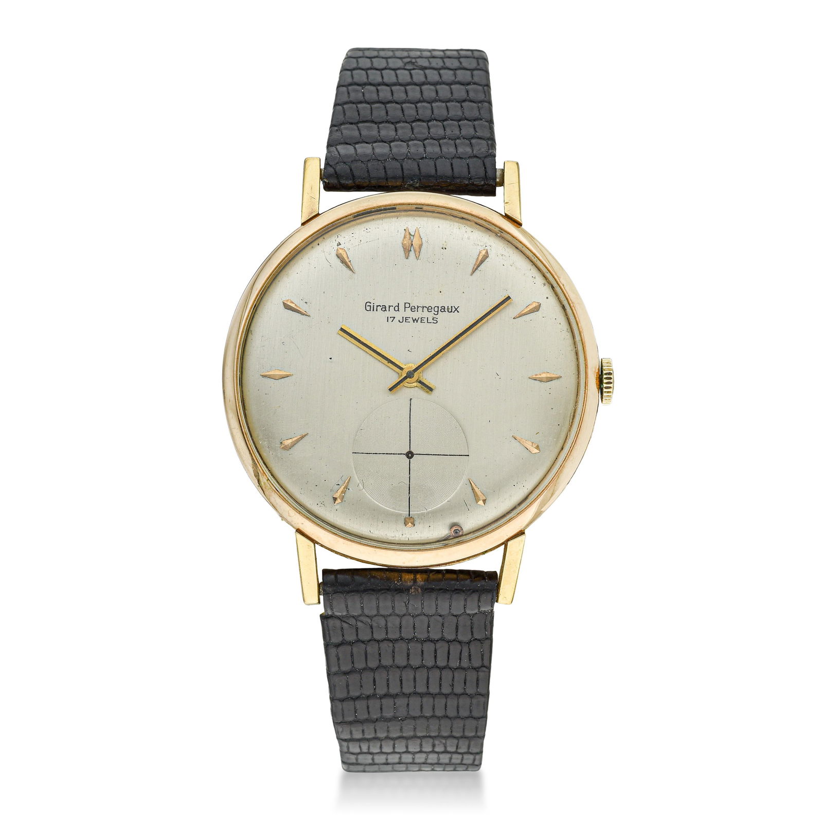 Girard Perregaux Oversized Men's Watch in 18K Rose Gold: ESTIMATED RETAIL PRICE: $6,250* *This is the estimated value a piece of similar quality, craftsmanship, and characteristics could command at retail. Summary of Key Characteristics CIRCA: 1950s 