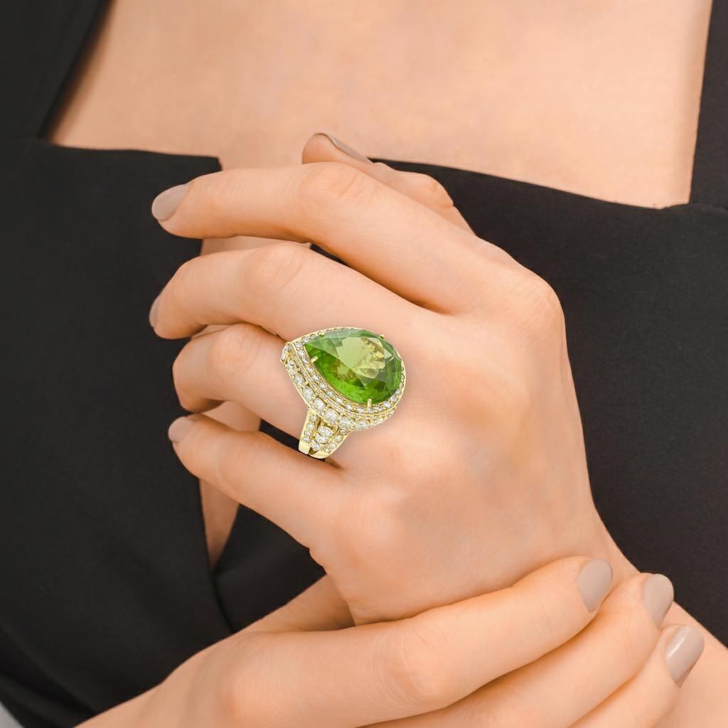 Peridot and Diamond Cocktail Ring - 3