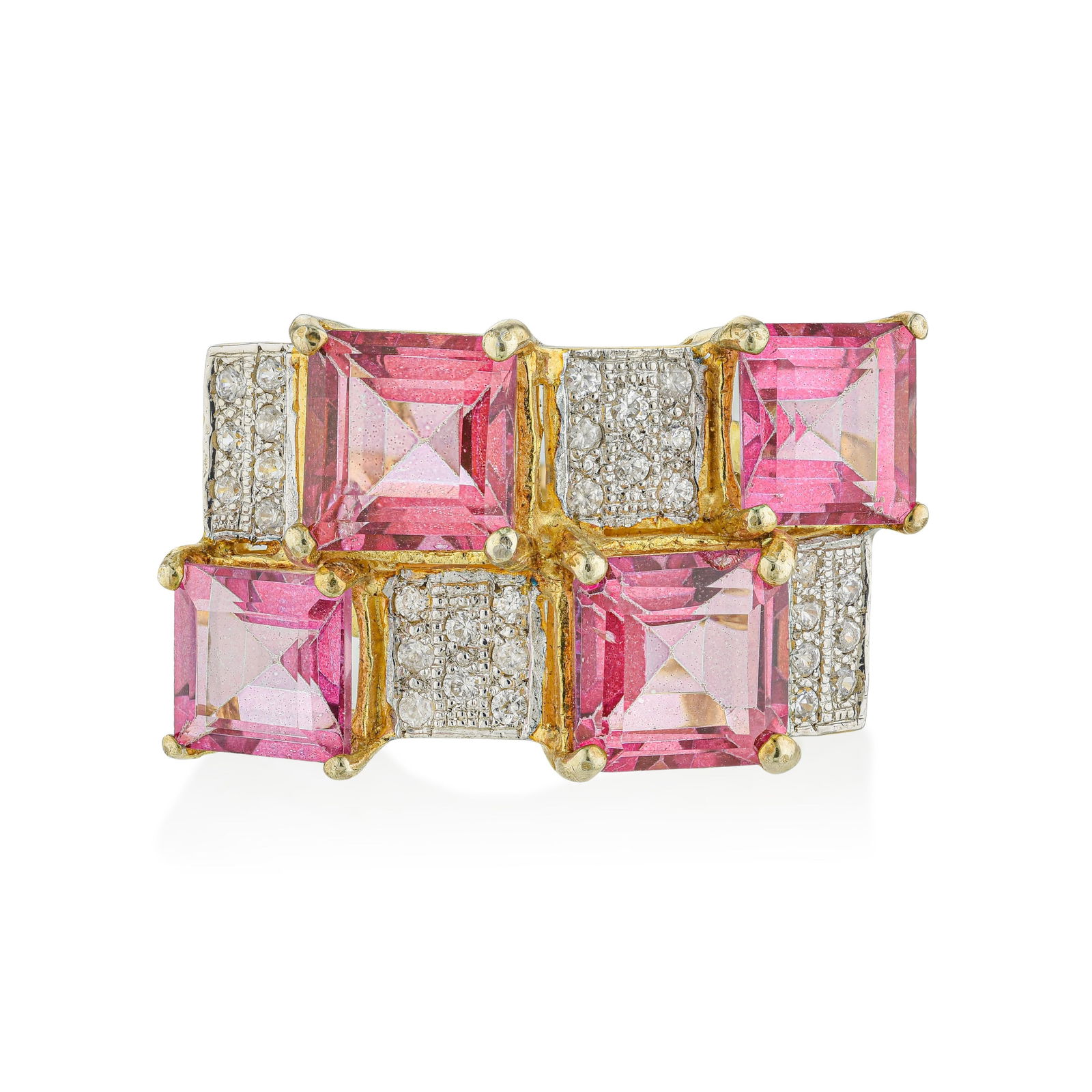 Pink and White Stones Gold Plated Ring (1 of 3)