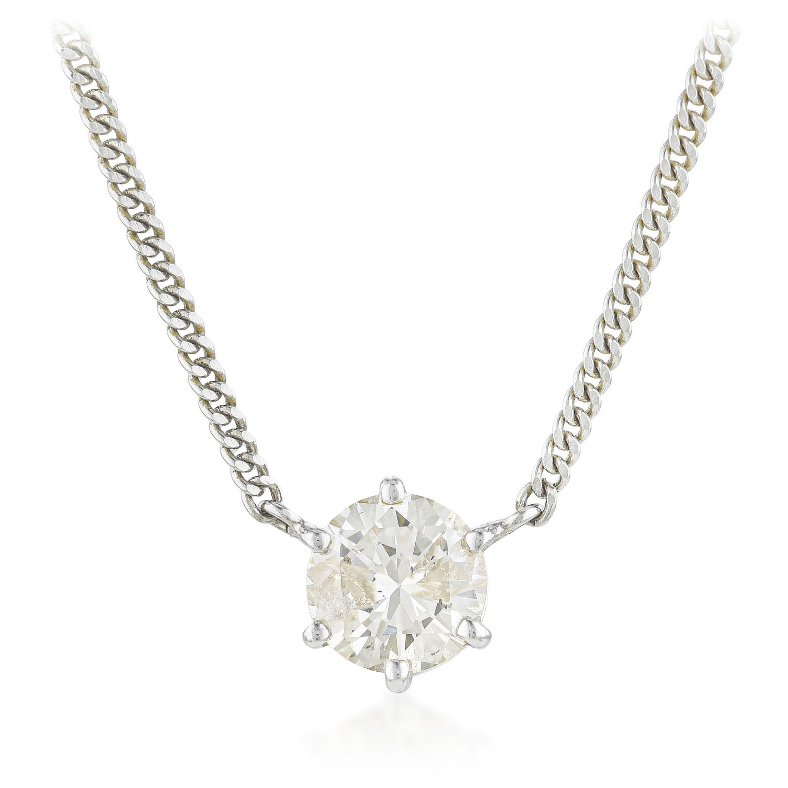 Diamond Solitaire Necklace: ESTIMATED RETAIL PRICE: $2,200* *This is the estimated value a piece of similar quality, craftsmanship, and characteristics could command at retail. A 1.03-carat round brilliant in platinum