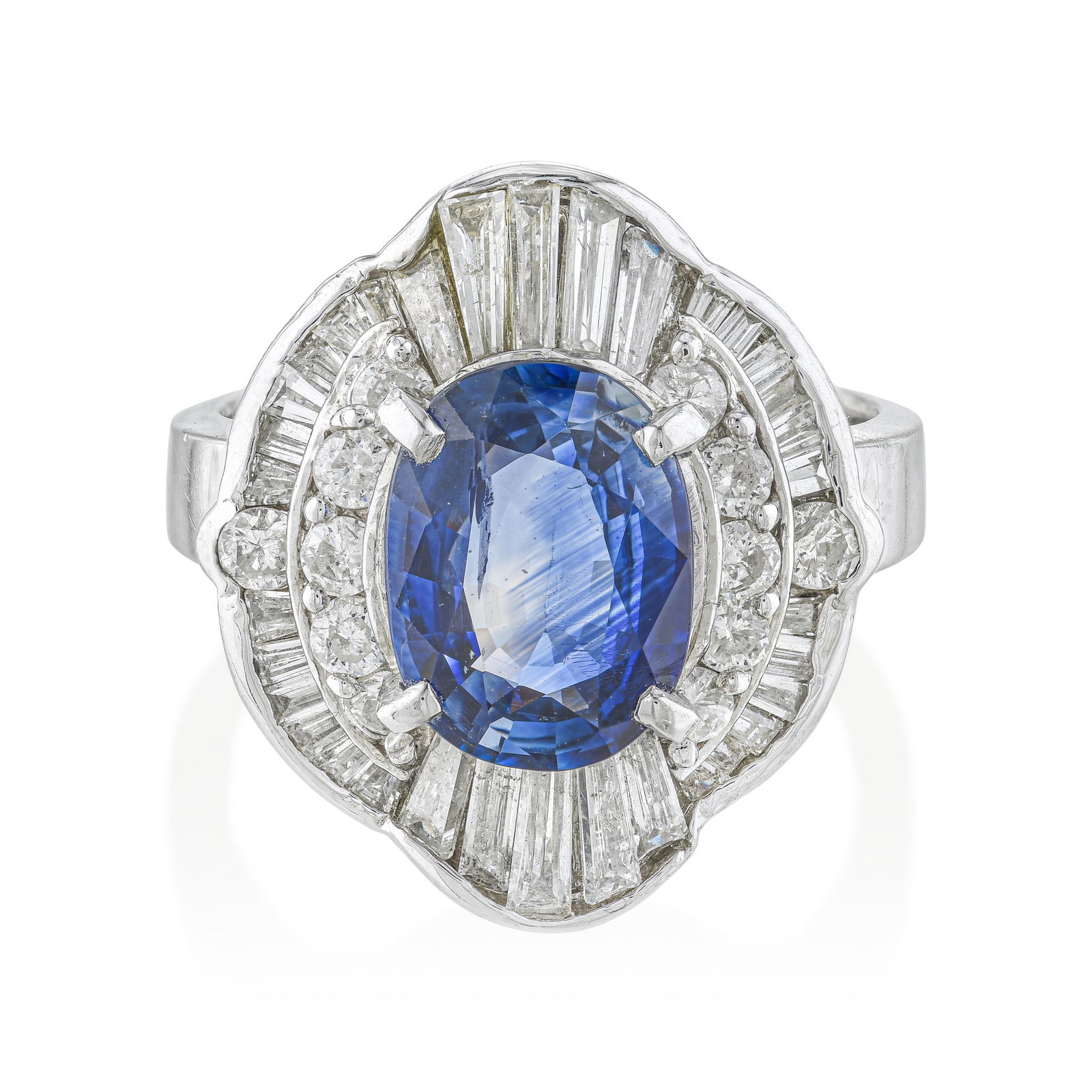Sapphire and Diamond Ring: ESTIMATED RETAIL PRICE: $6,250**This is the estimated value a piece of similar quality, craftsmanship, and characteristics could command at retail.The combination of an approximately 2.16-carat oval s
