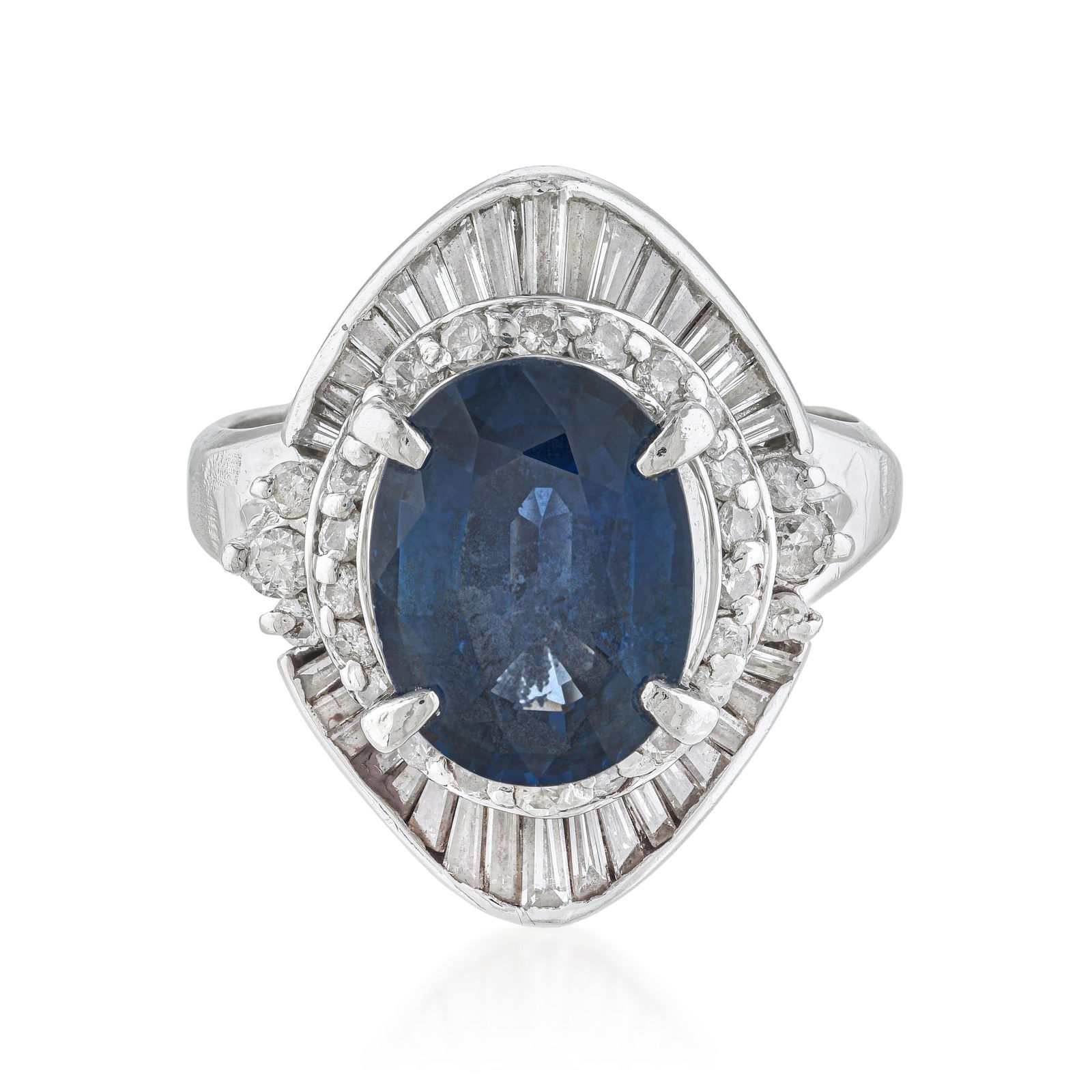 Sapphire and Diamond Ring: ESTIMATED RETAIL PRICE: $4,000* *This is the estimated value a piece of similar quality, craftsmanship, and characteristics could command at retail. A 3.09-carat oval sapphire with 0.89 carats of