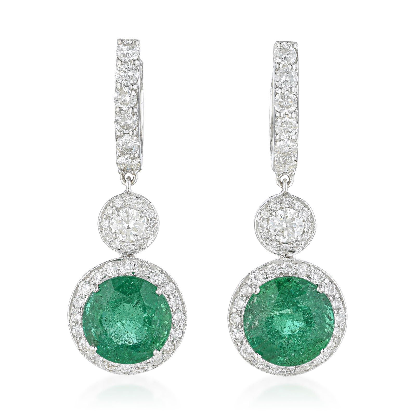 Emerald and Diamond Earrings: ESTIMATED RETAIL PRICE: $29,000* *This is the estimated value a piece of similar quality, craftsmanship, and characteristics could command at retail. Nearly 10 carats of emeralds paired with