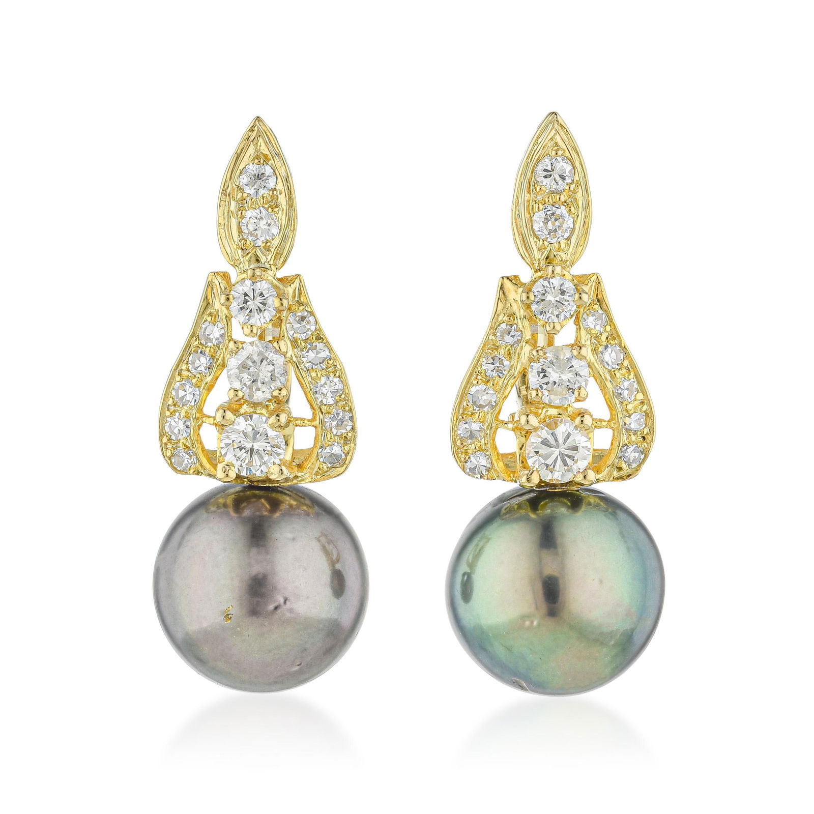 Black Pearl and Diamond Earrings: ESTIMATED RETAIL PRICE: $4,500* *This is the estimated value a piece of similar quality, craftsmanship, and characteristics could command at retail. Eleven-millimeter black Tahitian pearls with