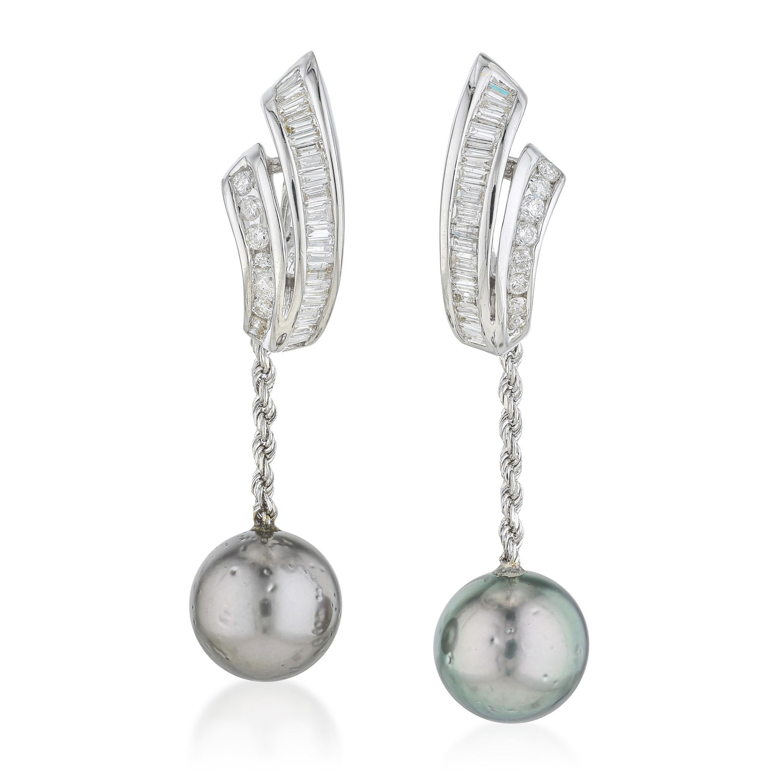 Black Pearl and Diamond Earrings: ESTIMATED RETAIL PRICE: $3,800* *This is the estimated value a piece of similar quality, craftsmanship, and characteristics could command at retail. Eleven-millimeter black Tahitian pearls