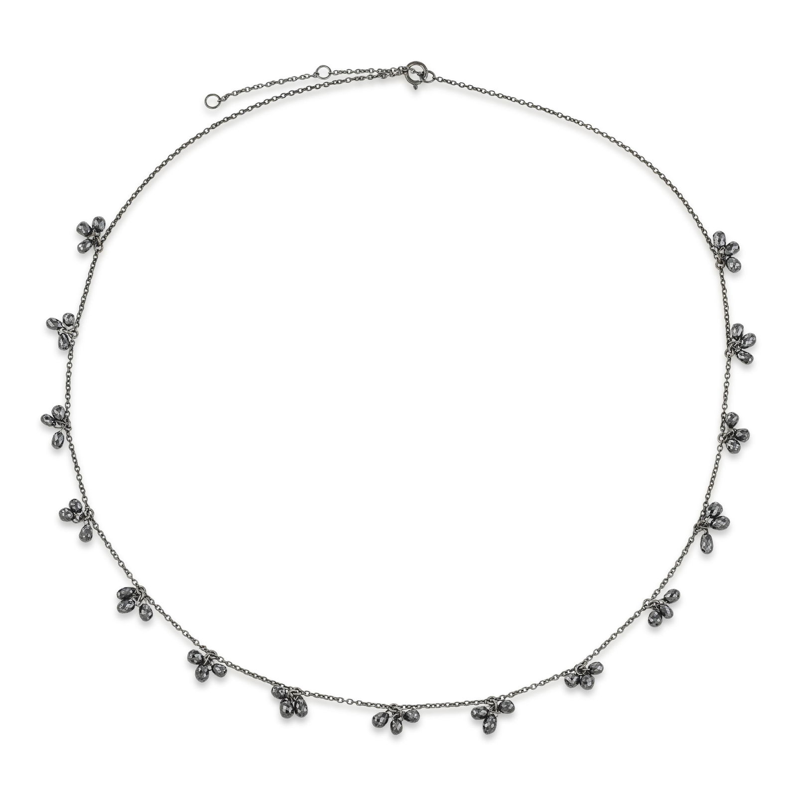 Black Diamond Drop Necklace: ESTIMATED RETAIL PRICE: $3,000* *This is the estimated value a piece of similar quality, craftsmanship, and characteristics could command at retail. Black diamonds in 18K blackened gold: this is a