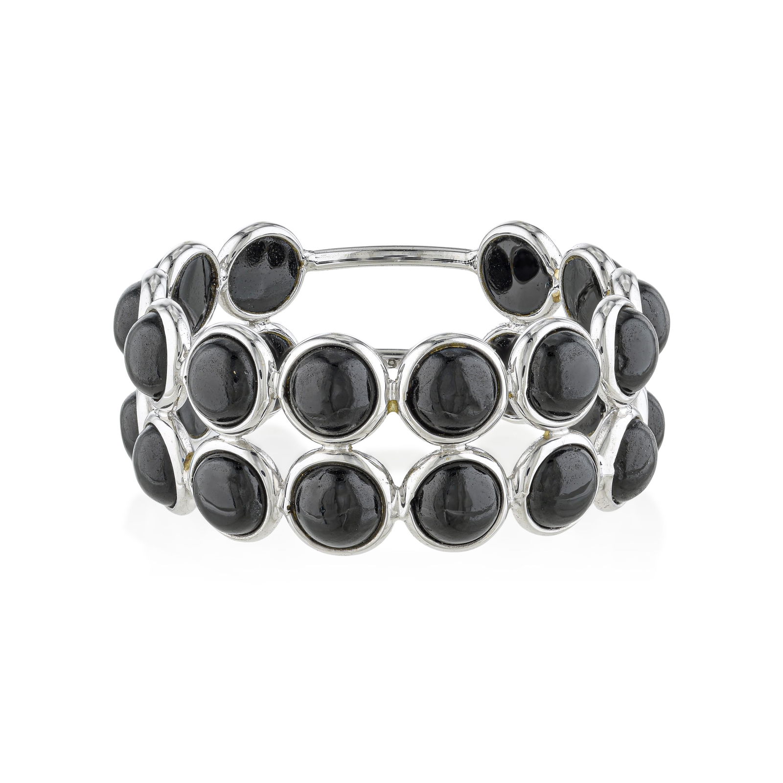 Black Spinel Cabochon Double Stack Ring: ESTIMATED RETAIL PRICE: $1,800* *This is the estimated value a piece of similar quality, craftsmanship, and characteristics could command at retail. Black spinel cabochons in an 18K white gold