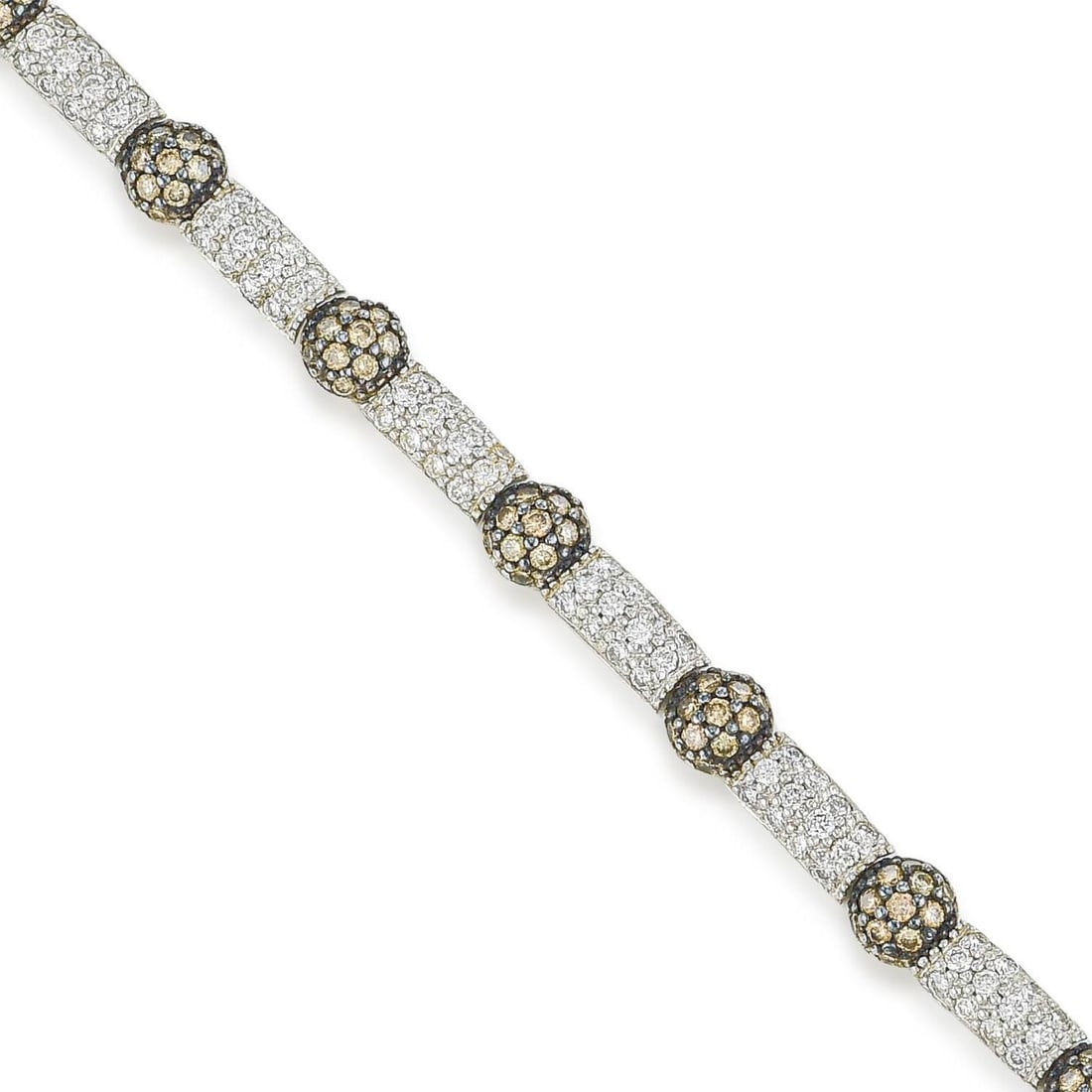 Brown and White Diamond Bracelet: ESTIMATED RETAIL PRICE: $4,500* *This is the estimated value a piece of similar quality, craftsmanship, and characteristics could command at retail. Brown and white diamonds together produce a