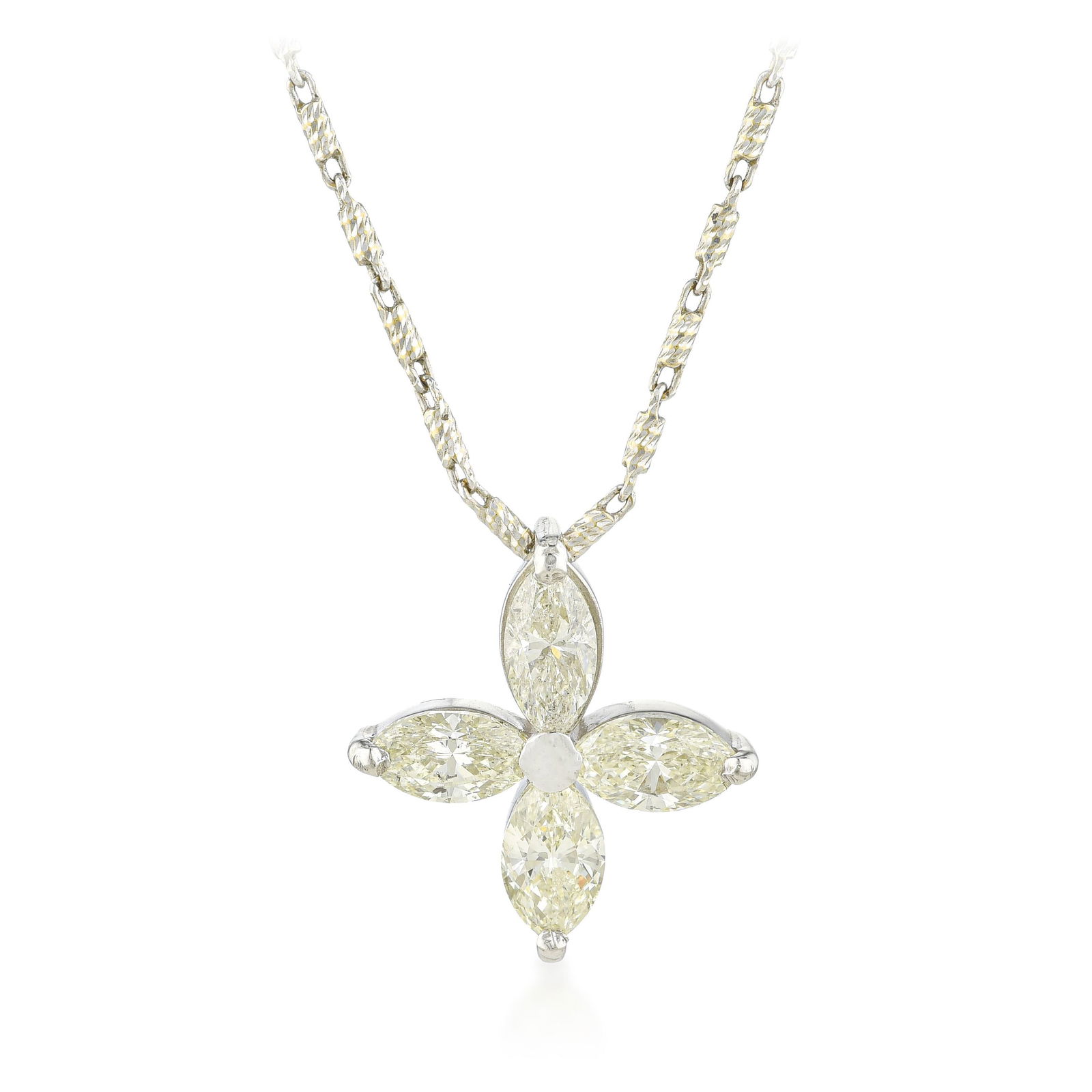 Marquise Diamond Blossom Pendant Necklace - No Reserve Lot: ESTIMATED RETAIL PRICE: $2,400* *This is the estimated value a piece of similar quality, craftsmanship, and characteristics could command at retail. Marquise diamonds arranged in a floral blossom
