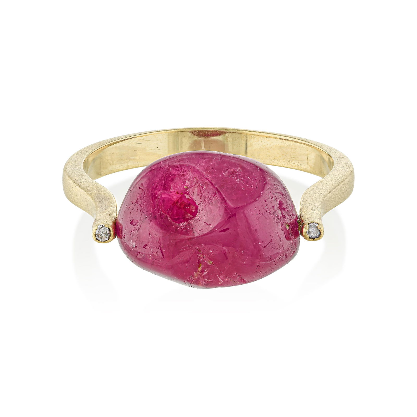 Ruby and Diamond Swing Ring: ESTIMATED RETAIL PRICE: $1,900**This is the estimated value a piece of similar quality, craftsmanship, and characteristics could command at retail.An 8.30-carat ruby in 18K yellow gold in a swing ring