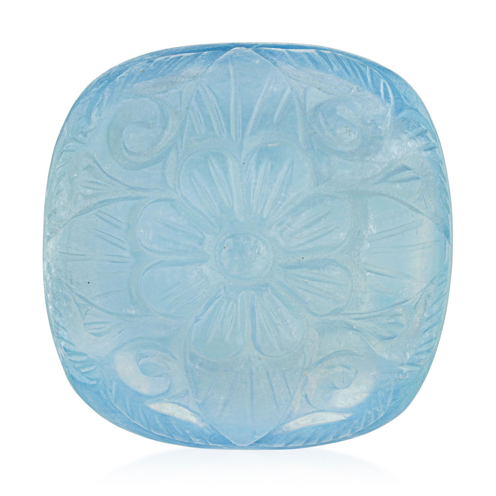 120-Carat Mughal Motif Carved Aquamarine Loose Gemstone - No Reserve Lot: ESTIMATED RETAIL PRICE: $1,000* *This is the estimated value a piece of similar quality, craftsmanship, and characteristics could command at retail. A 120-carat carved aquamarine in the Mughal