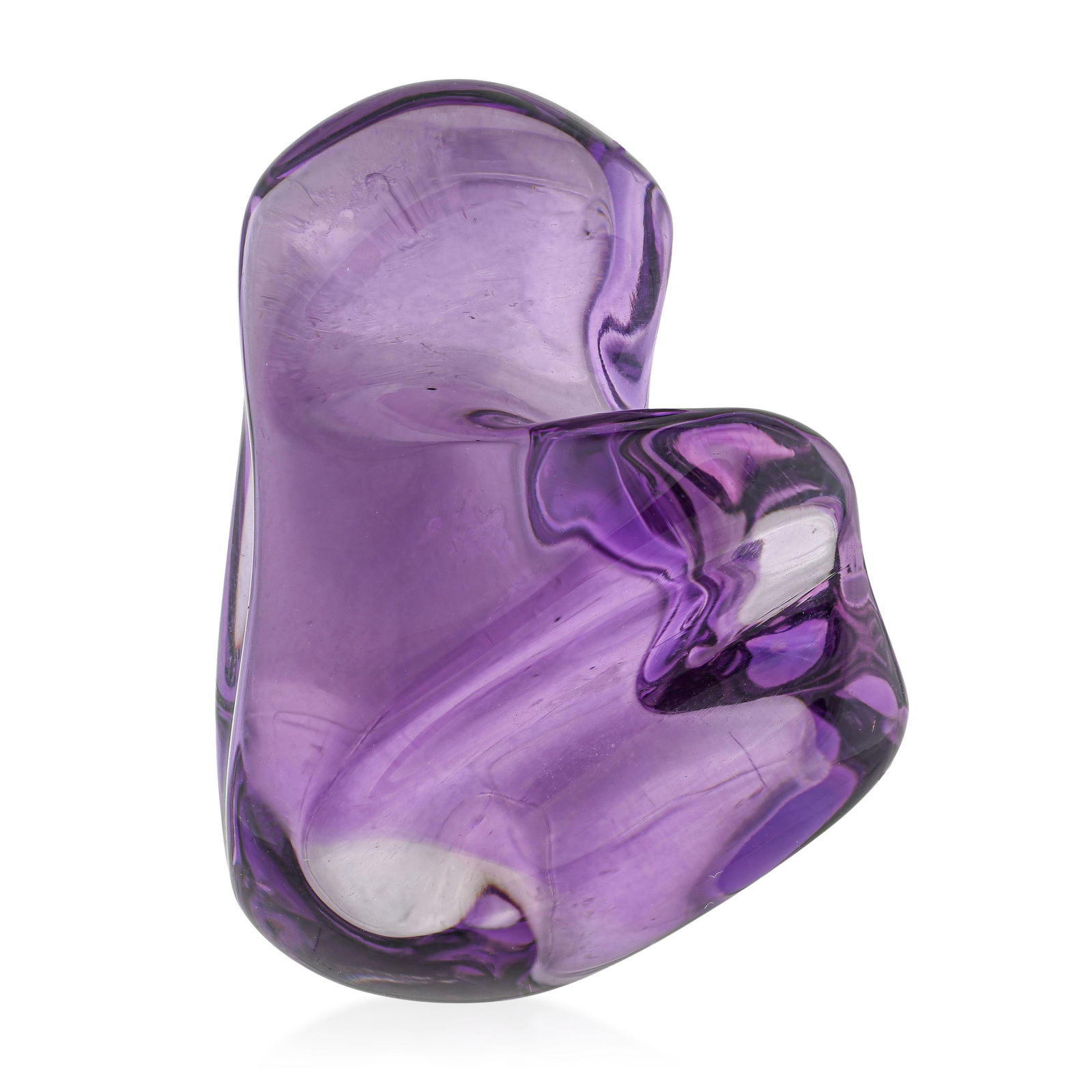 90.90-Carat Freeform Smooth Polished Amethyst Loose Gemstone: ESTIMATED RETAIL PRICE: $450* *This is the estimated value a piece of similar quality, craftsmanship, and characteristics could command at retail. A 90.90-carat freeform polished amethyst in deep,