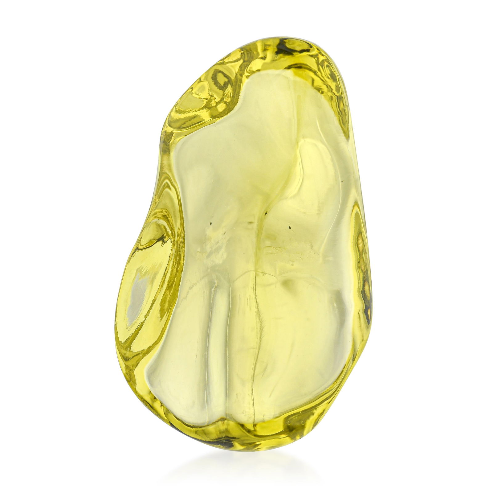 58.10-Carat Freeform Smooth Polished Lemon Quartz Loose Gemstone: ESTIMATED RETAIL PRICE: $250* *This is the estimated value a piece of similar quality, craftsmanship, and characteristics could command at retail. Lemon quartz's pale golden hue is more delicate