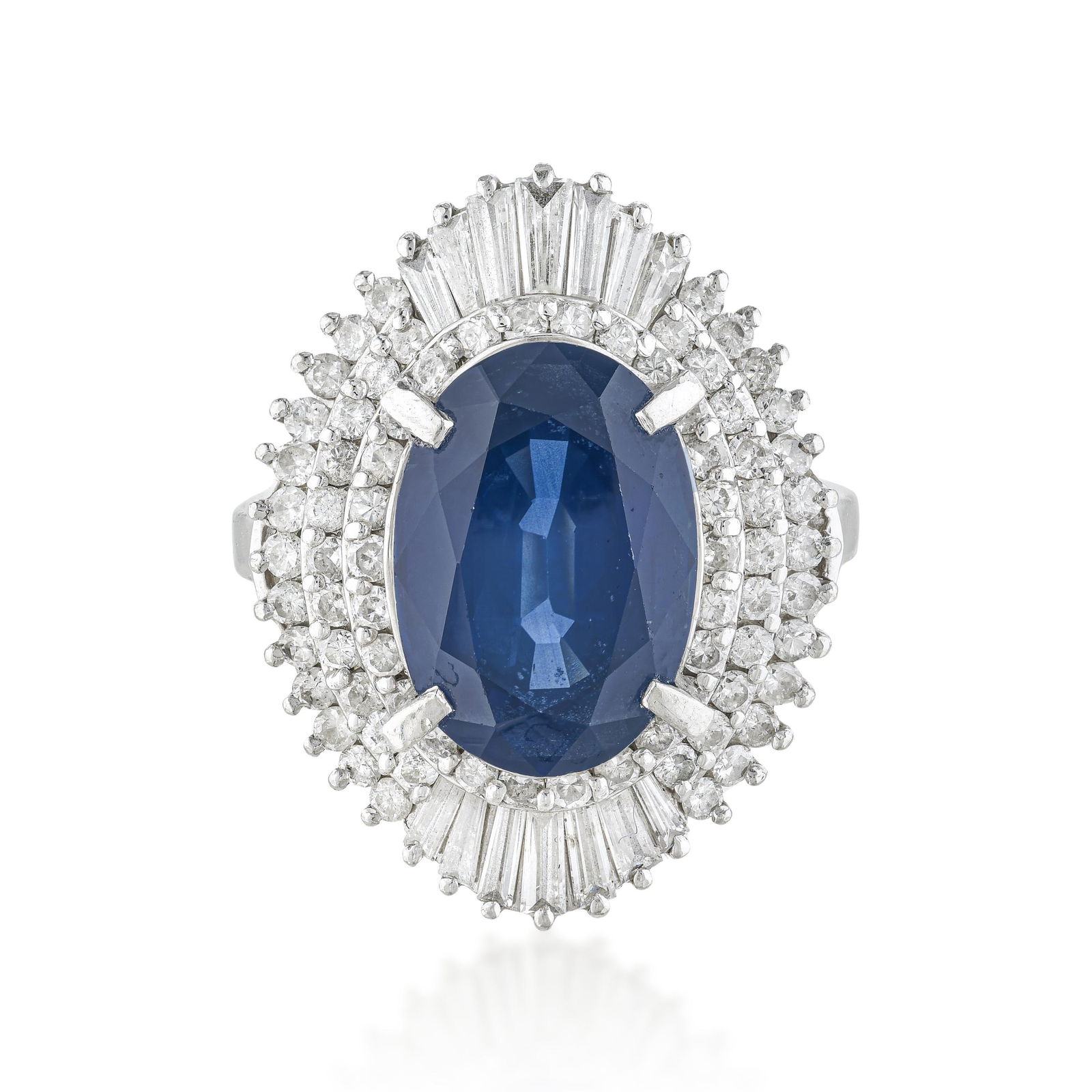 Sapphire And Diamond Ring: ESTIMATED RETAIL PRICE: $22,000* *This is the estimated value a piece of similar quality, craftsmanship, and characteristics could command at retail. A striking platinum ring centered on a magnificen