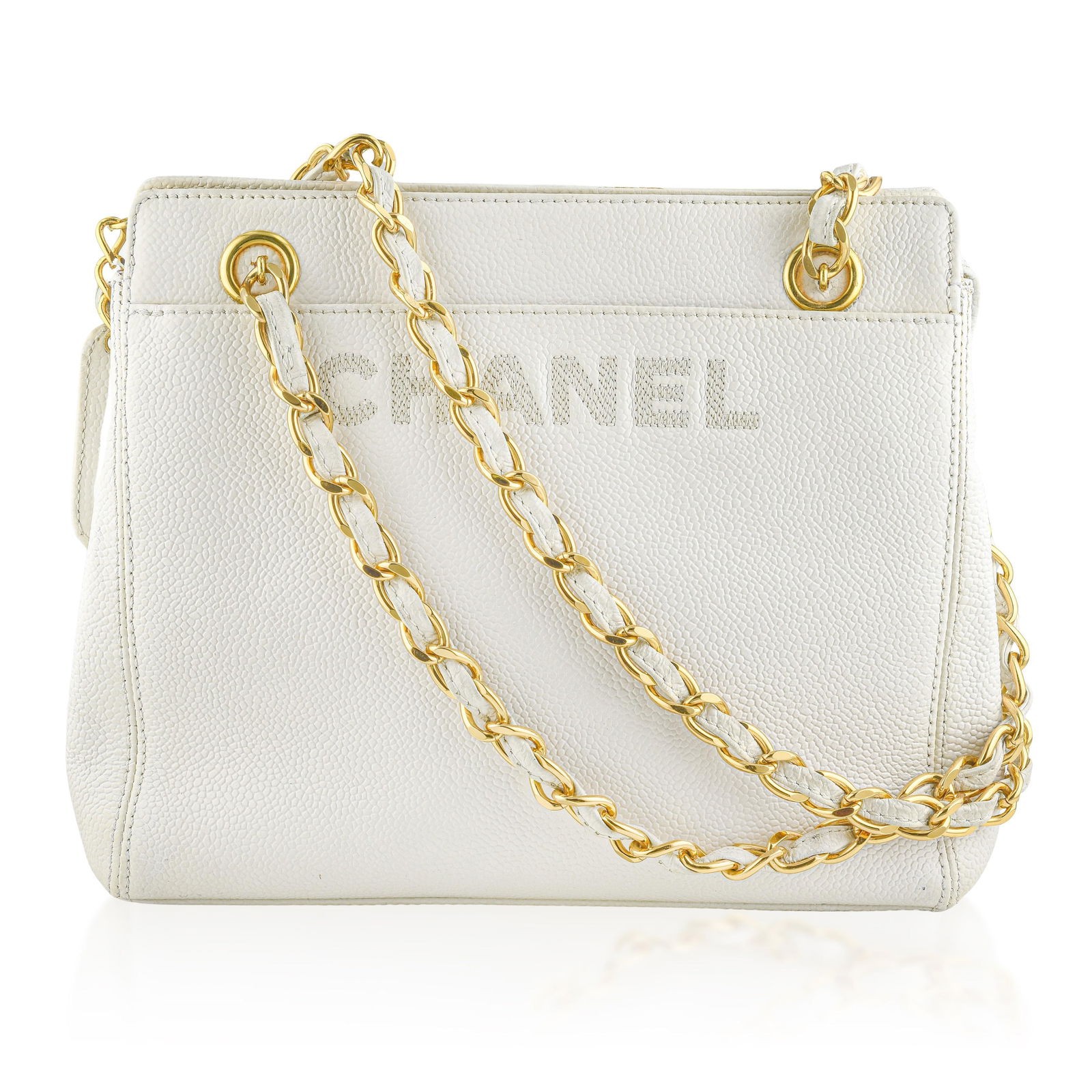 Chanel Caviar Leather Chain Shoulder Bag: ESTIMATED RETAIL PRICE: $2,100* *This is the estimated value a piece of similar quality, craftsmanship, and characteristics could command at retail. This Chanel chain shoulder bag is crafted from