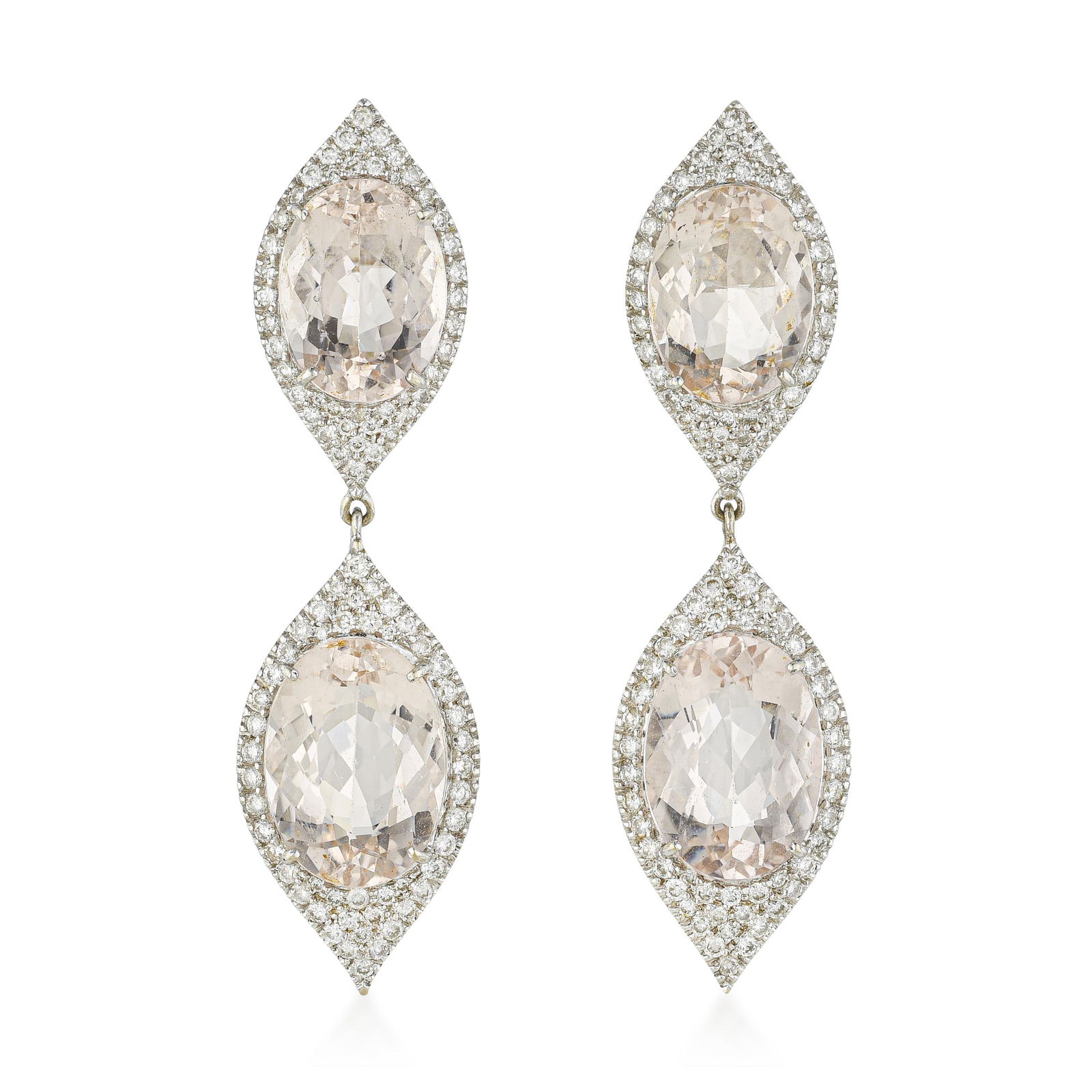 Morganite and Diamond Earrings: ESTIMATED RETAIL PRICE: $8,750* *This is the estimated value a piece of similar quality, craftsmanship, and characteristics could command at retail. Morganite and diamond earrings in 18K white