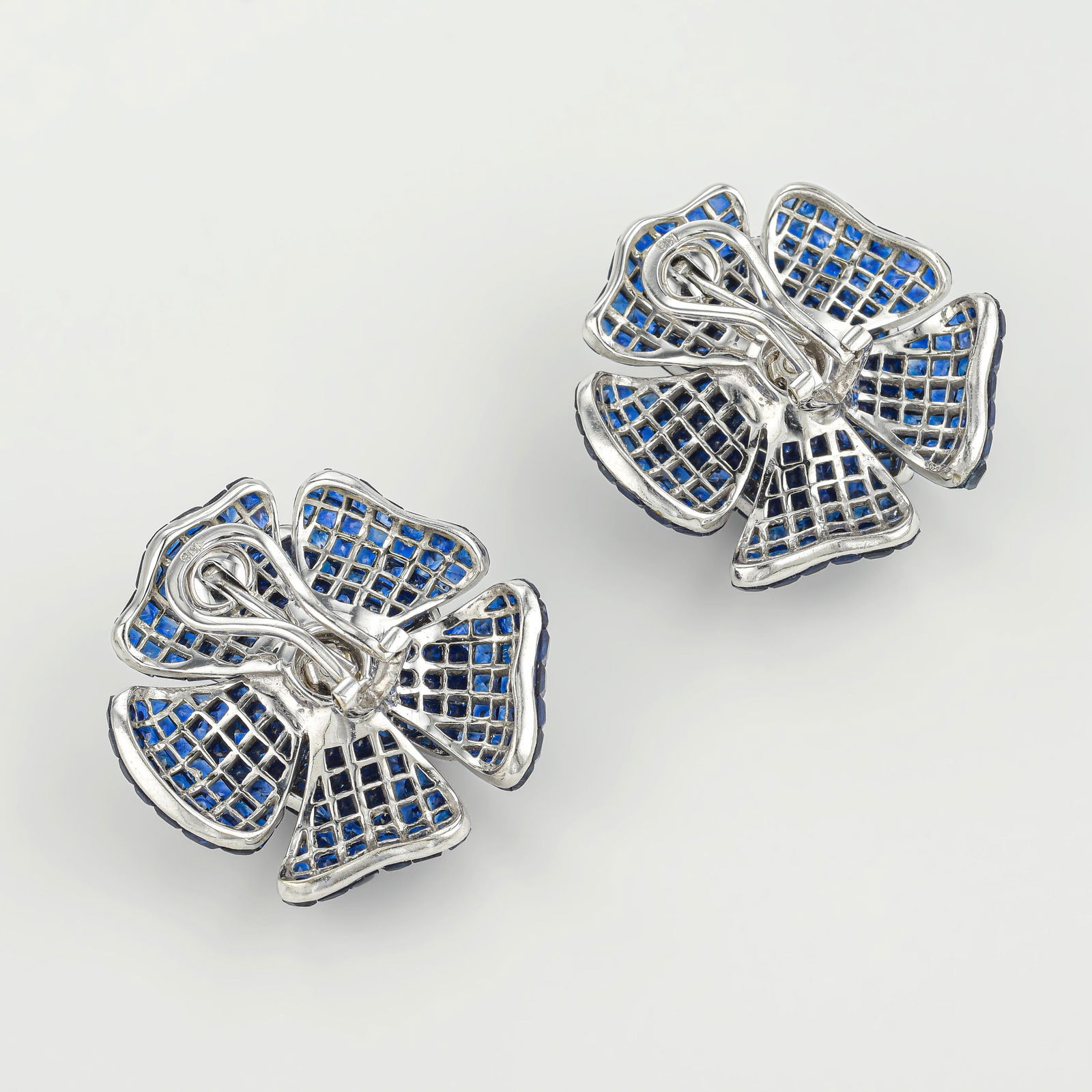 Blue Sapphire Invisibly-Set Flower Earrings - 2