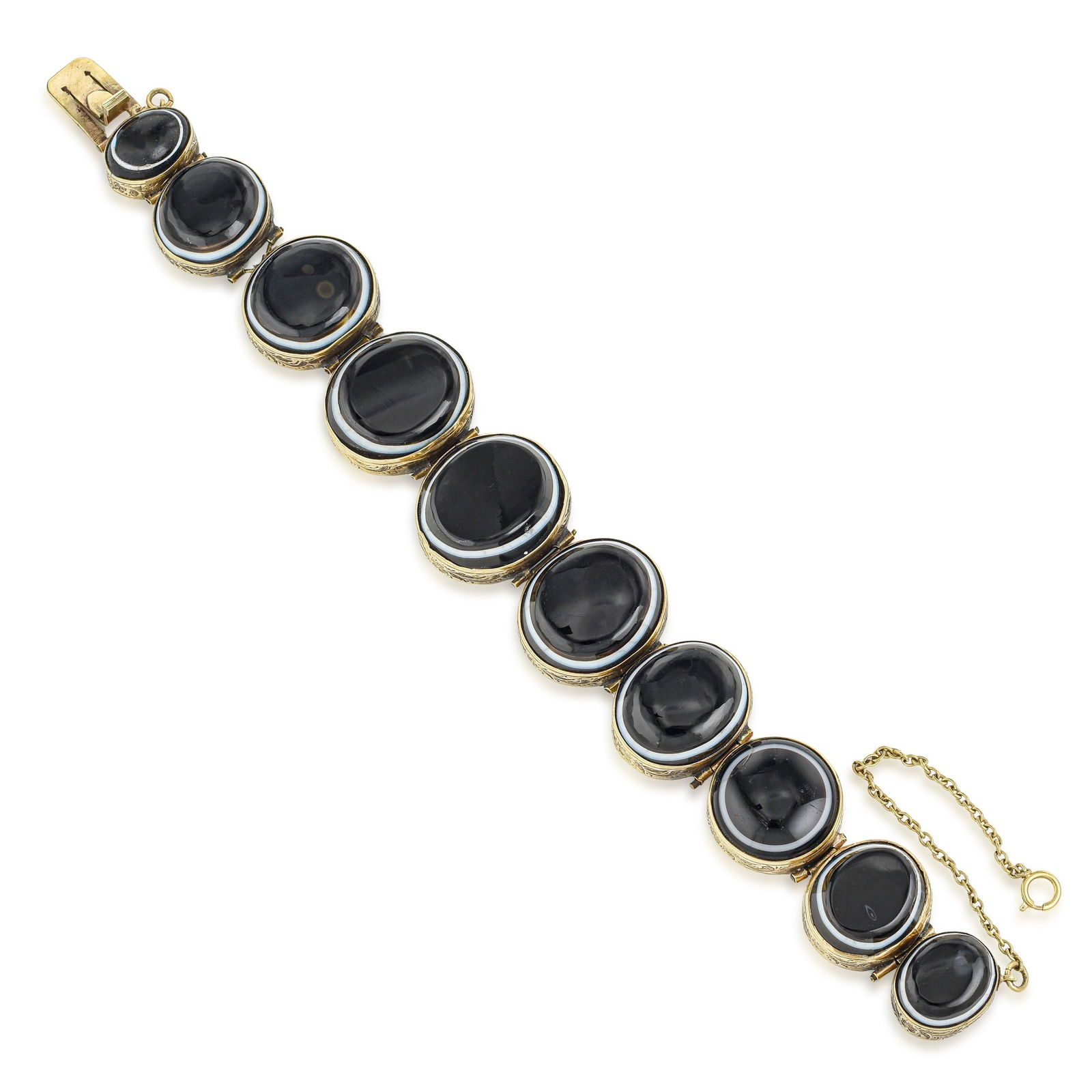 Victorian Agate Bracelet: ESTIMATED RETAIL PRICE: $8,250* *This is the estimated value a piece of similar quality, craftsmanship, and characteristics could command at retail. A Victorian agate bracelet in 14K yellow