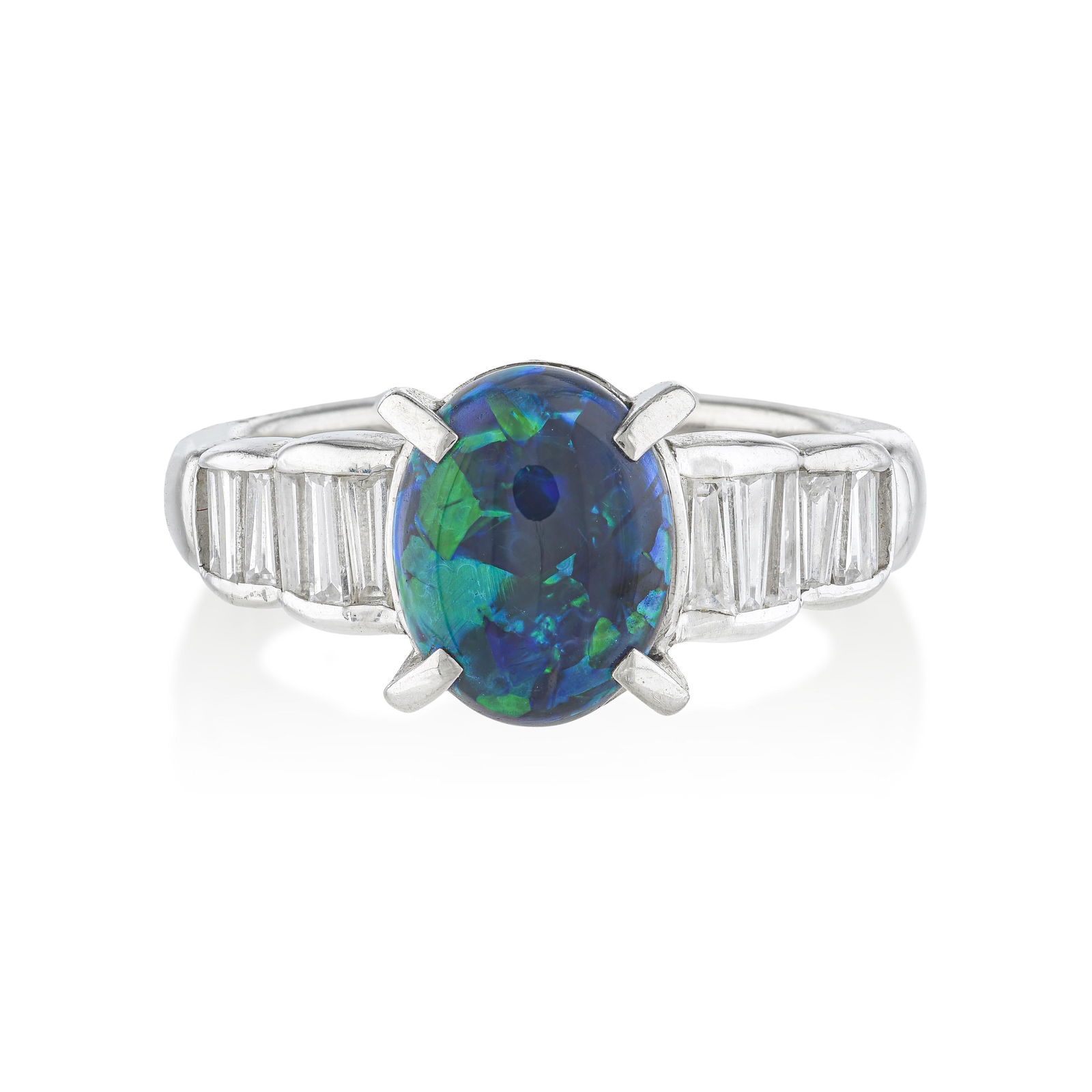 Black Opal And Diamond Ring: ESTIMATED RETAIL PRICE: $2,200* *This is the estimated value a piece of similar quality, craftsmanship, and characteristics could command at retail. A 1.65-carat cabochon black opal in
