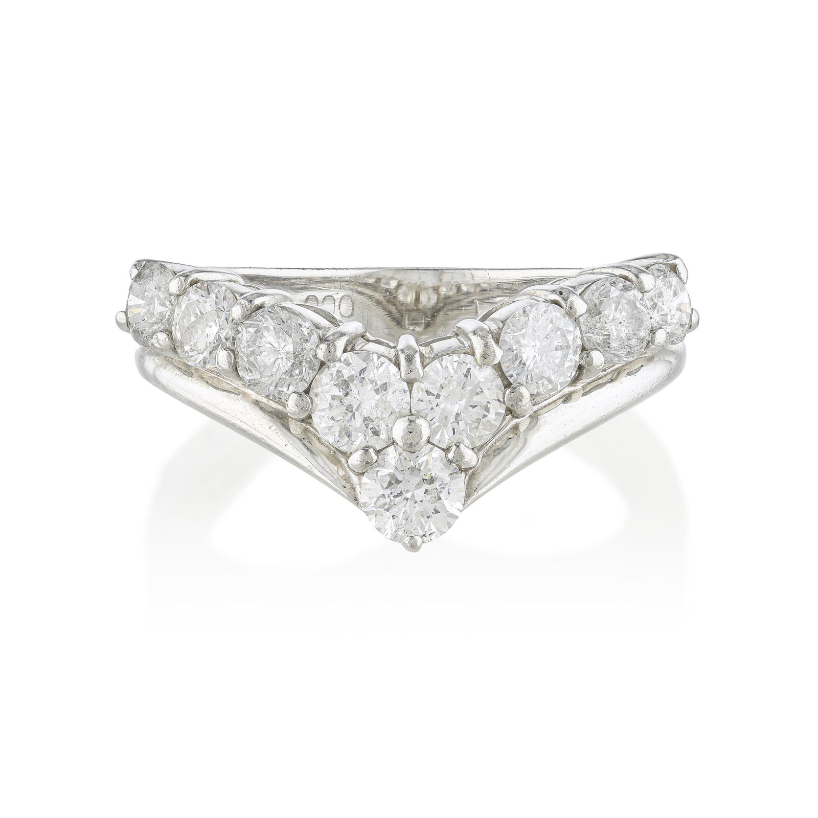 Diamond Wishbone Guard Band: ESTIMATED RETAIL PRICE: $1,500* *This is the estimated value a piece of similar quality, craftsmanship, and characteristics could command at retail. A platinum diamond wishbone guard band with