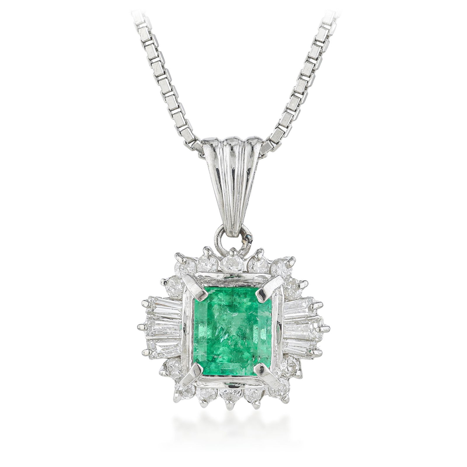 Emerald and Diamond Necklace: ESTIMATED RETAIL PRICE: $3,000* *This is the estimated value a piece of similar quality, craftsmanship, and characteristics could command at retail. A 1.09-carat emerald-cut emerald in