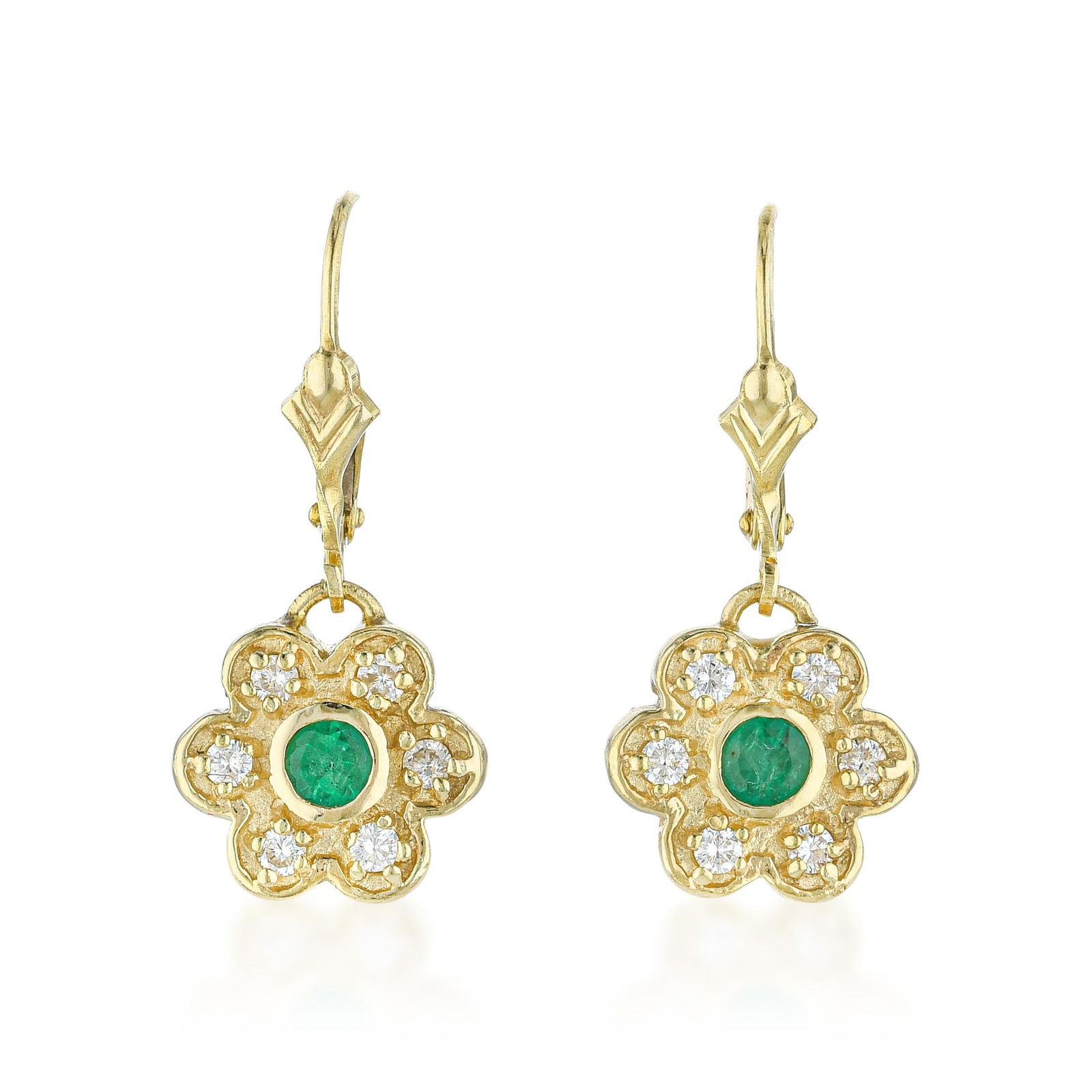Emerald And Diamond Earrings: ESTIMATED RETAIL PRICE: $2,400* *This is the estimated value a piece of similar quality, craftsmanship, and characteristics could command at retail. Emerald and diamond flower earrings in 14K