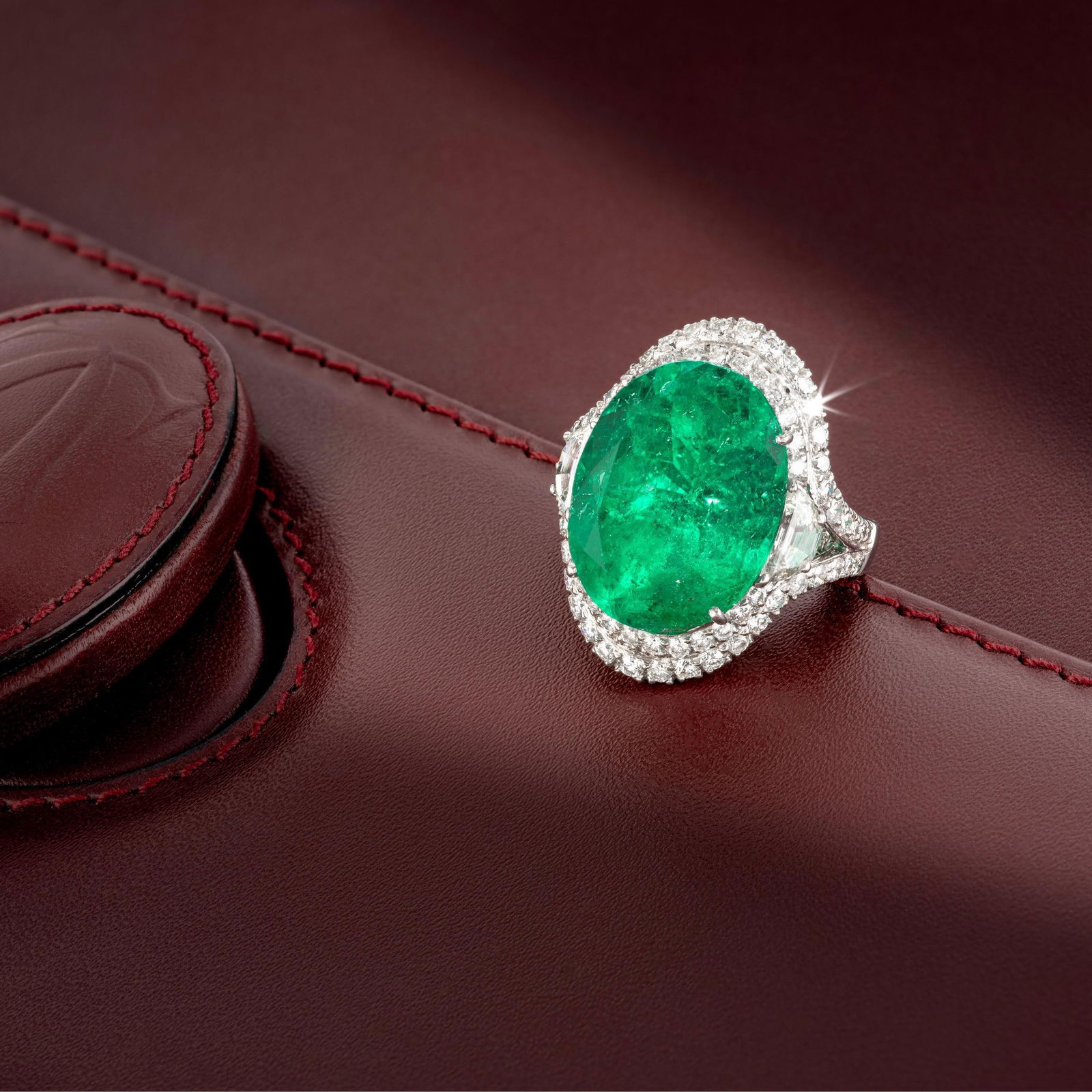 16.24-Carat Colombian Emerald and Diamond Ring, GRS Certified: ESTIMATED RETAIL PRICE: $190,000* *This is the estimated value a piece of similar quality, craftsmanship, and characteristics could command at retail. A GRS-certified Colombian emerald ring
