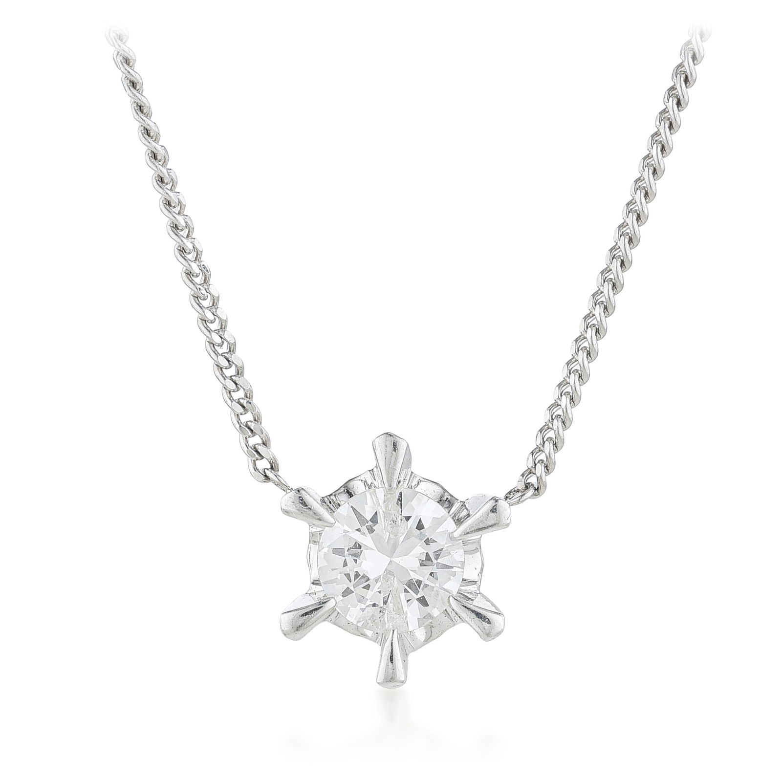 Solitary Diamond Pendent /Necklace: ESTIMATED RETAIL PRICE: $2,400* *This is the estimated value a piece of similar quality, craftsmanship, and characteristics could command at retail. A 0.53-carat round brilliant diamond in