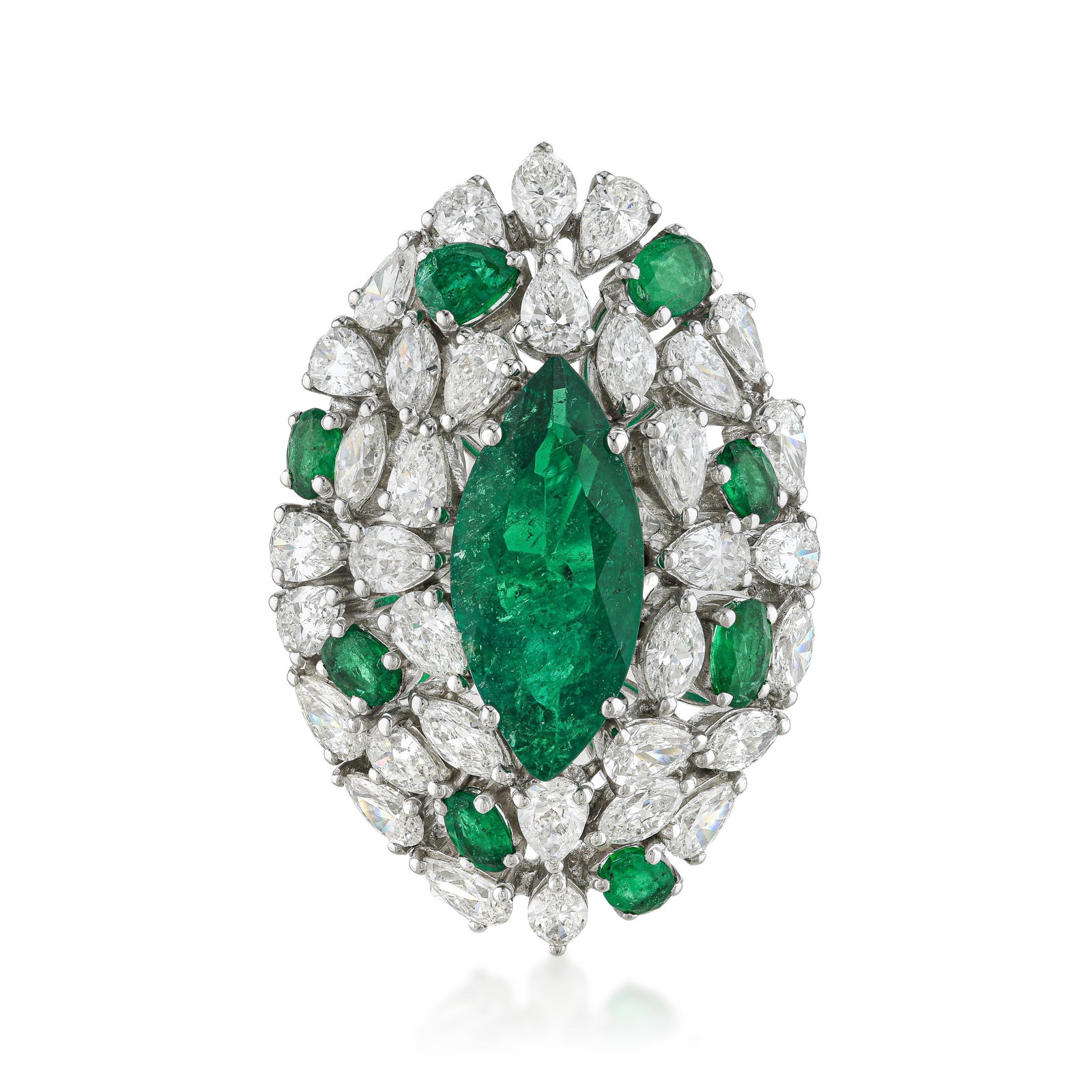 Marquise Emerald and Diamond Ring: ESTIMATED RETAIL PRICE: $19,000* *This is the estimated value a piece of similar quality, craftsmanship, and characteristics could command at retail. A marquise emerald and diamond ring in 18K