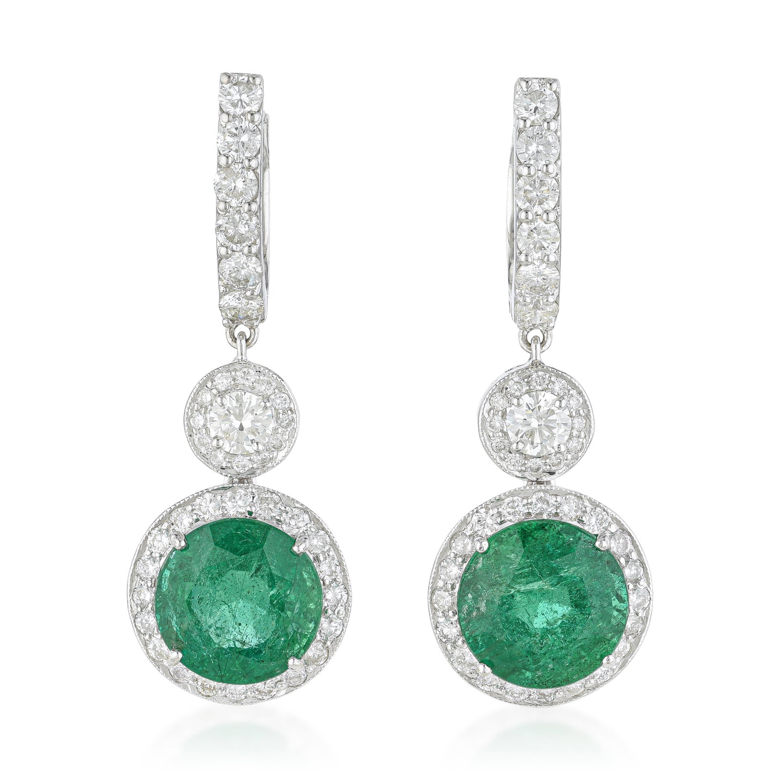 Emerald and Diamond Earrings: ESTIMATED RETAIL PRICE: $29,000* *This is the estimated value a piece of similar quality, craftsmanship, and characteristics could command at retail. Nearly 10 carats of emeralds paired with