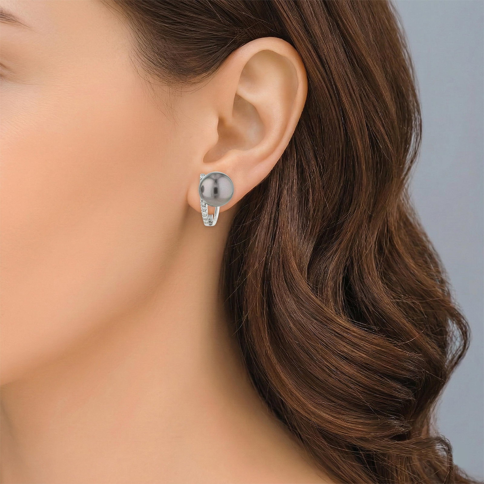 Black Pearl and Diamond Earrings - 2