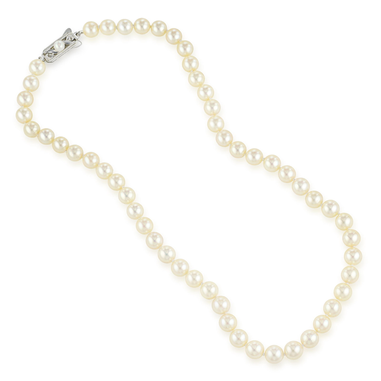 Mikimoto Pearl Necklace: ESTIMATED RETAIL PRICE: $2,800* *This is the estimated value a piece of similar quality, craftsmanship, and characteristics could command at retail. A Mikimoto pearl necklace in 14K white gold