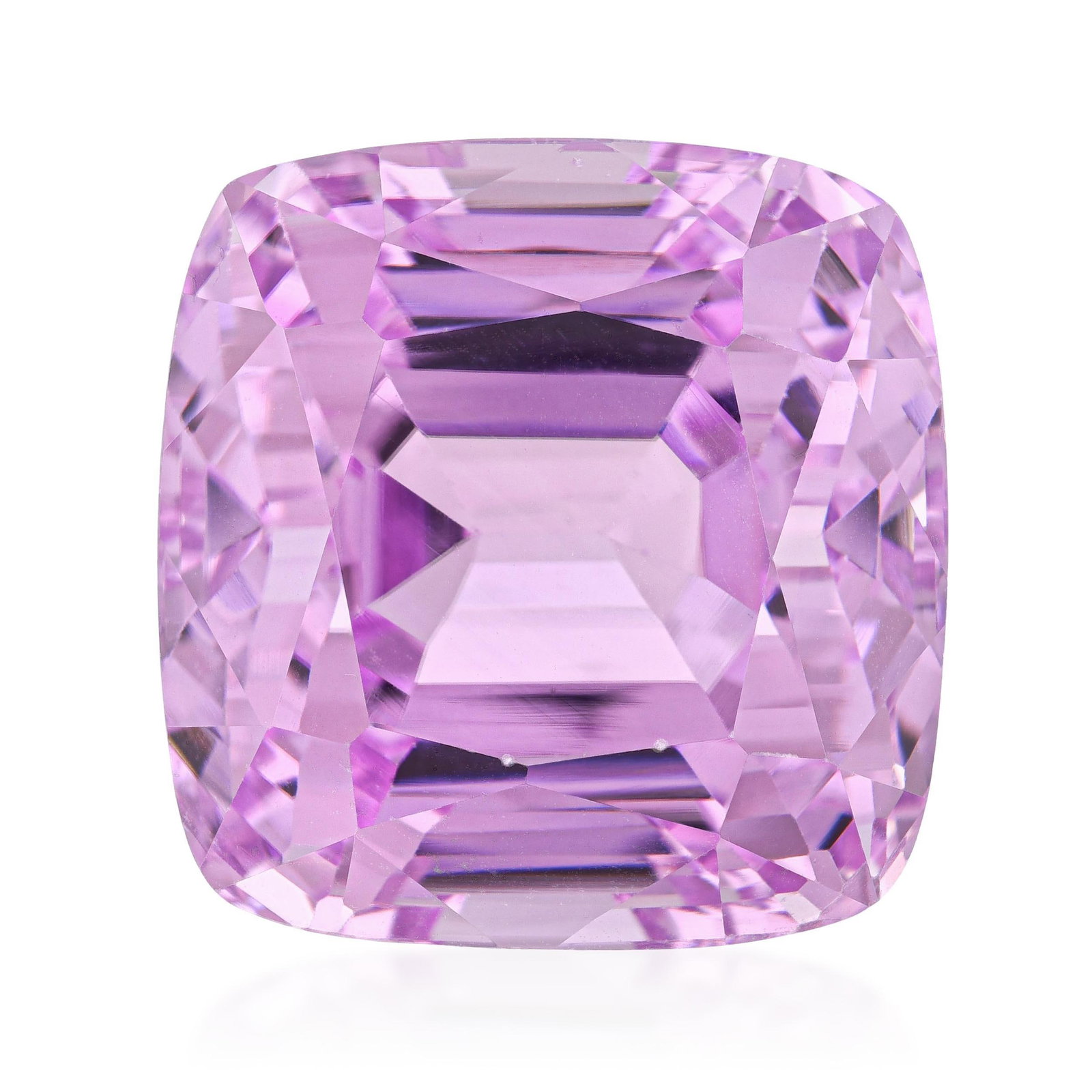 33.80-Carat Cushion Cut Kunzite Loose Gemstone - No Reserve Lot: ESTIMATED RETAIL PRICE: $1,100* *This is the estimated value a piece of similar quality, craftsmanship, and characteristics could command at retail. A 33.80-carat cushion-cut kunzite in the