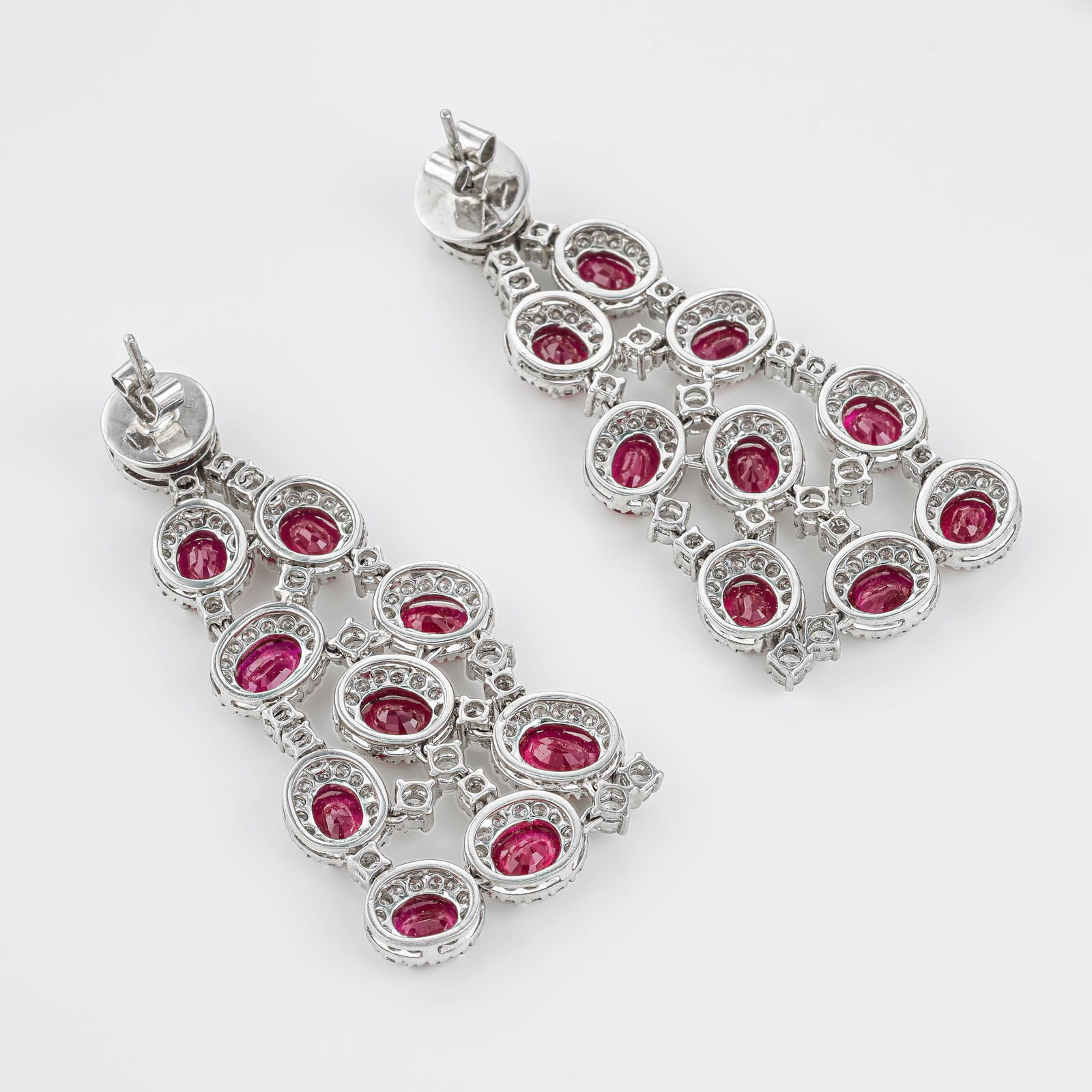 Burma Ruby and Diamond Cascading Earrings - 2