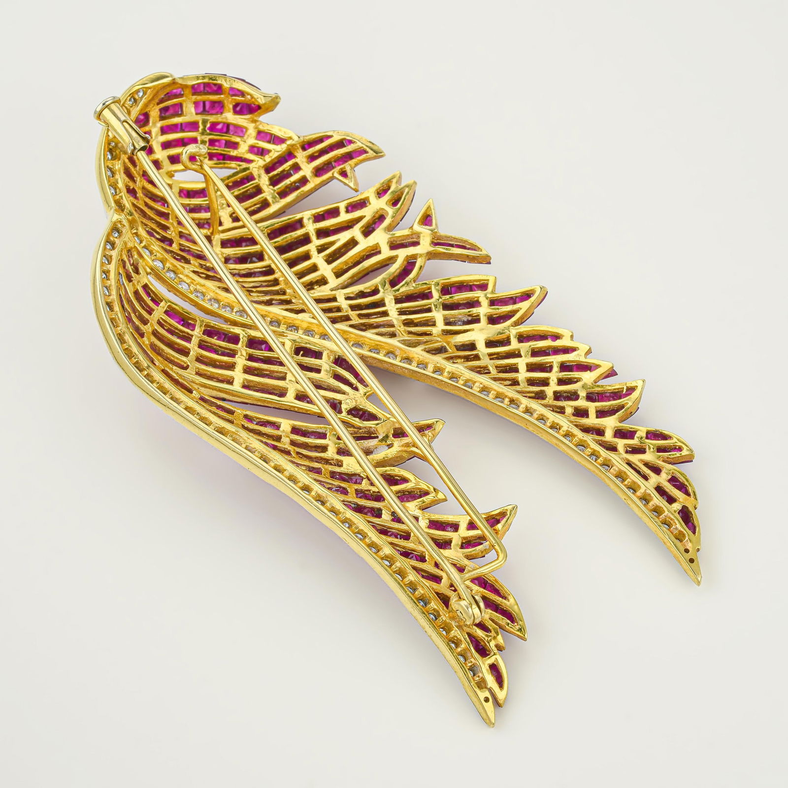 Burma Ruby Invisibly-Set Wings Pin - 2