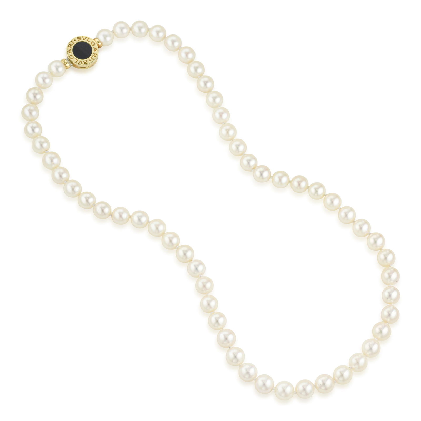 Bvlgari Pearl Necklace: ESTIMATED RETAIL PRICE: $4,500* *This is the estimated value a piece of similar quality, craftsmanship, and characteristics could command at retail. A Bvlgari pearl necklace in 18K yellow gold