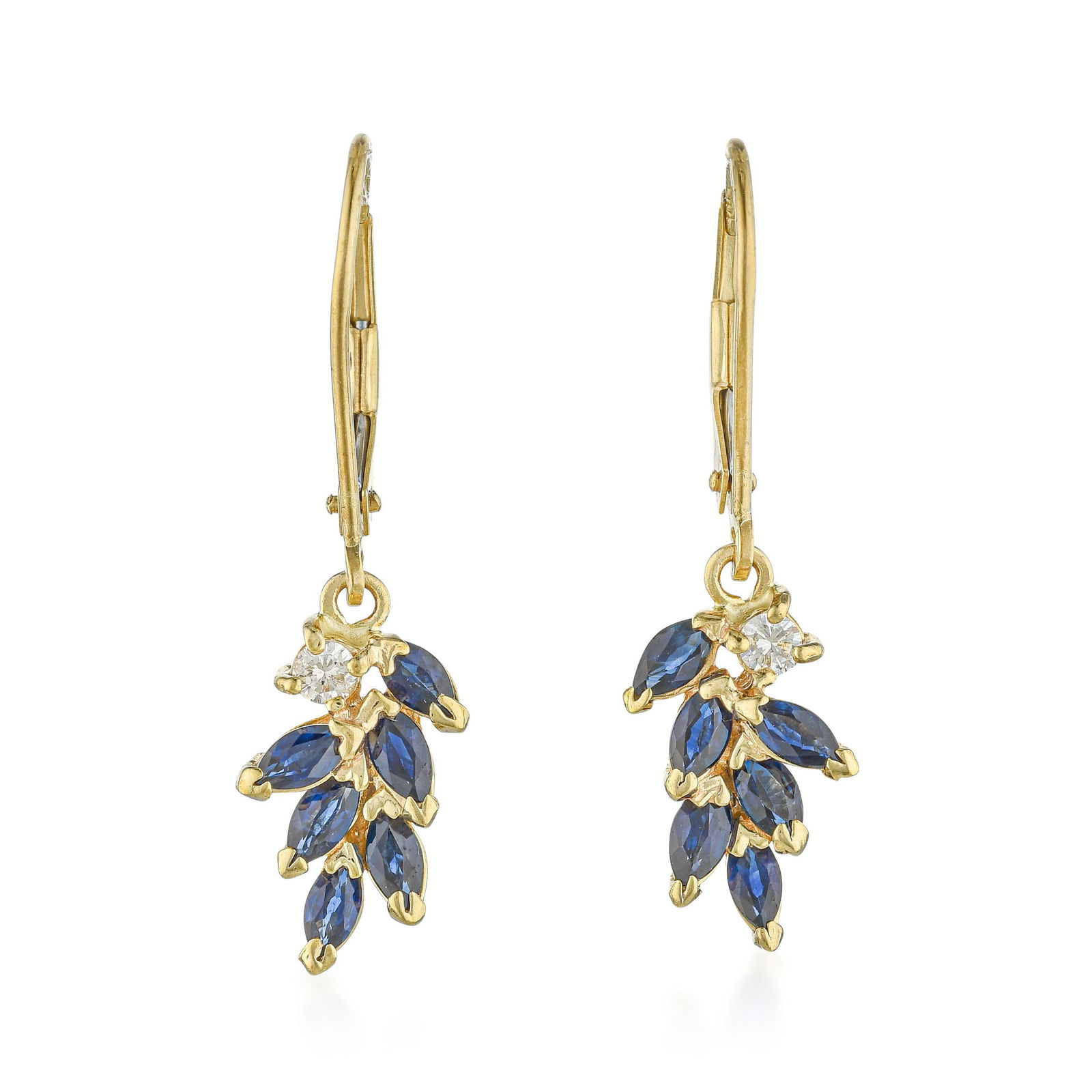 Sapphire and Diamond Earrings: ESTIMATED RETAIL PRICE: $1,400* *This is the estimated value a piece of similar quality, craftsmanship, and characteristics could command at retail. Sapphire and diamond earrings in 14K yellow
