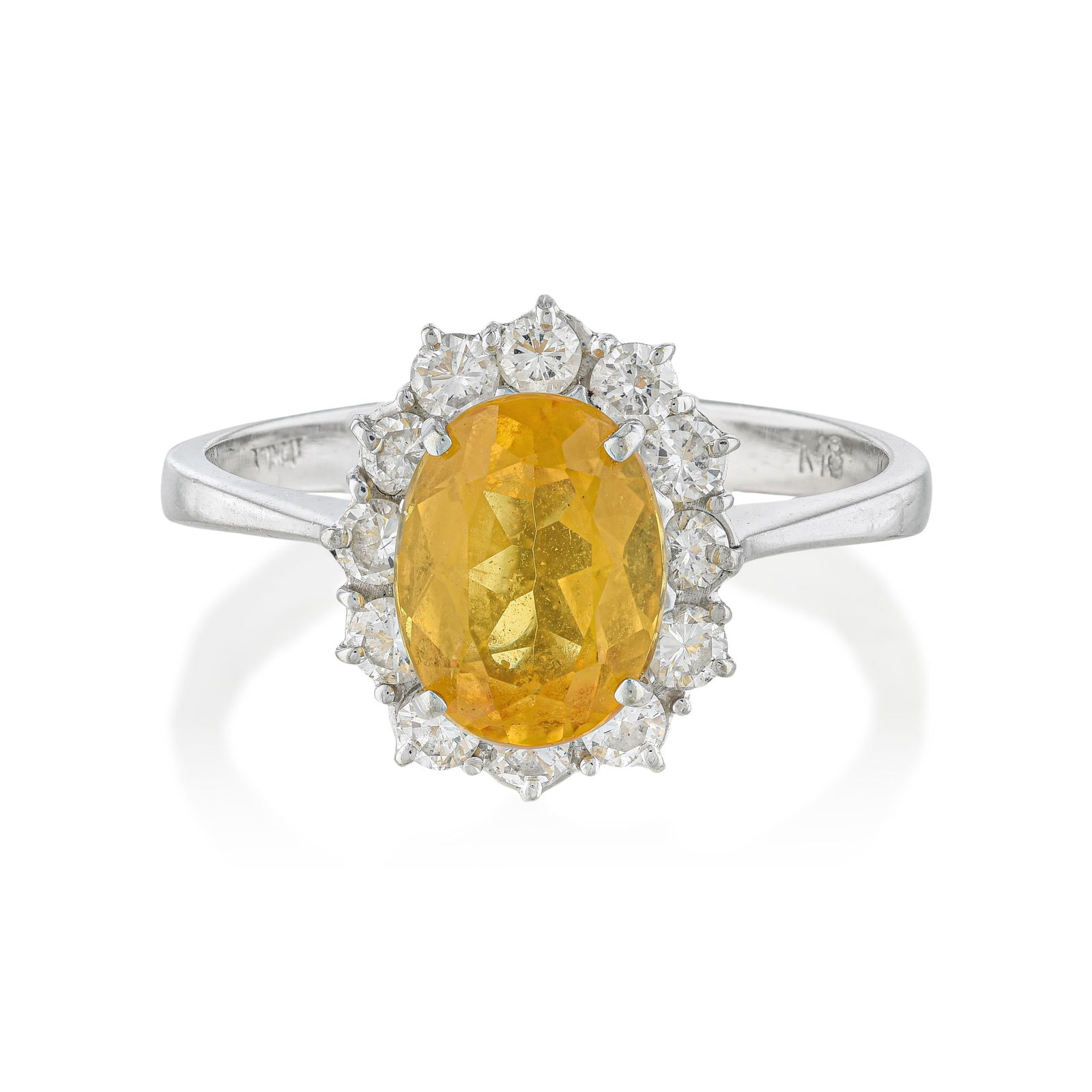 Orange-Yellow Sapphire and Diamond Ring: ESTIMATED RETAIL PRICE: $2,200* *This is the estimated value a piece of similar quality, craftsmanship, and characteristics could command at retail. A 2.00-carat oval orange-yellow sapphire in
