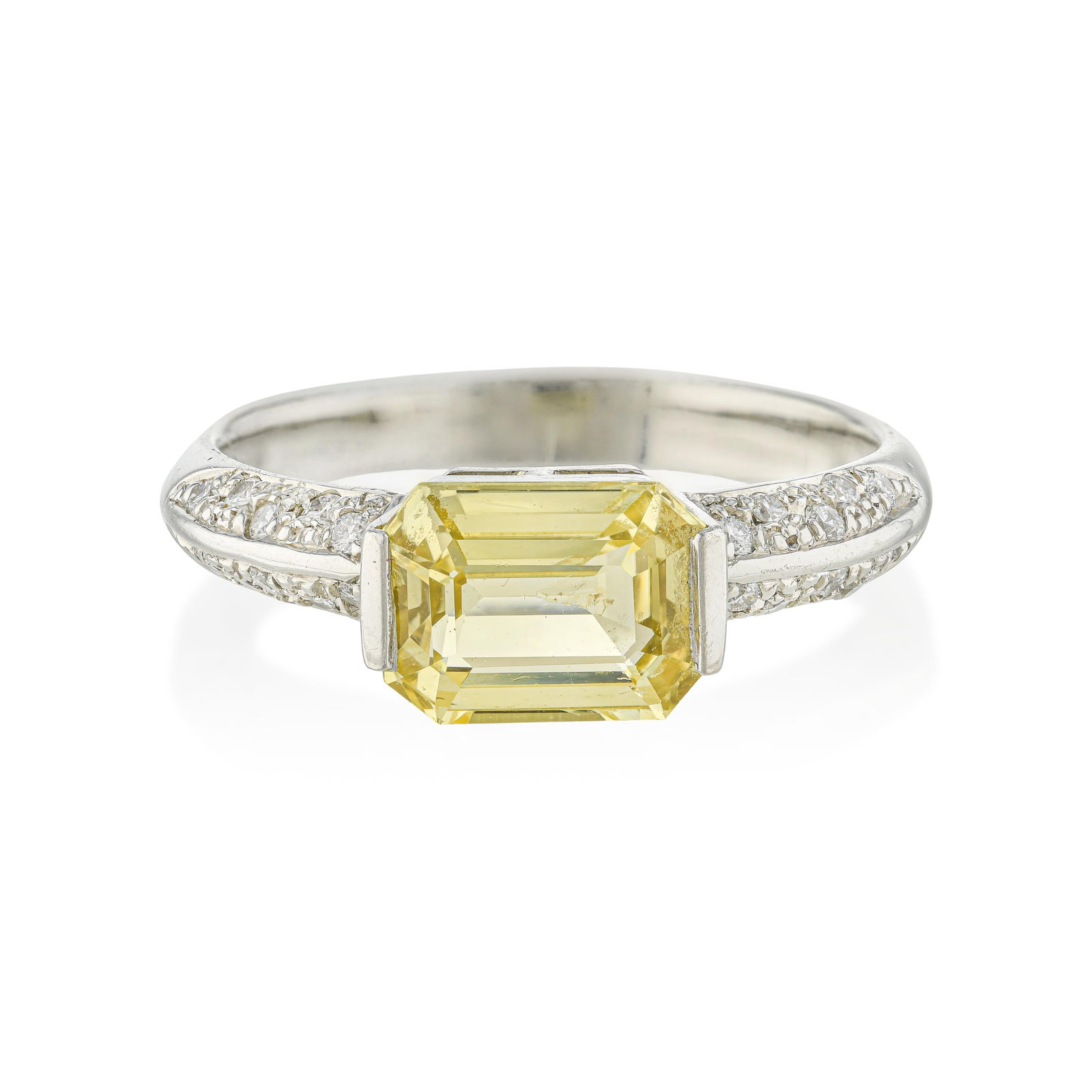 Yellow Sapphire And Diamond Ring: ESTIMATED RETAIL PRICE: $1,500* *This is the estimated value a piece of similar quality, craftsmanship, and characteristics could command at retail. A 1.88-carat emerald-cut yellow sapphire in