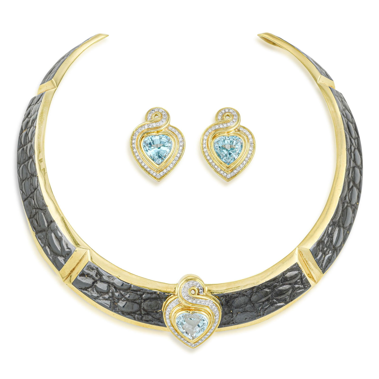 Vintage Gucci Diamond Enamel Necklace and Earrings Set - 2